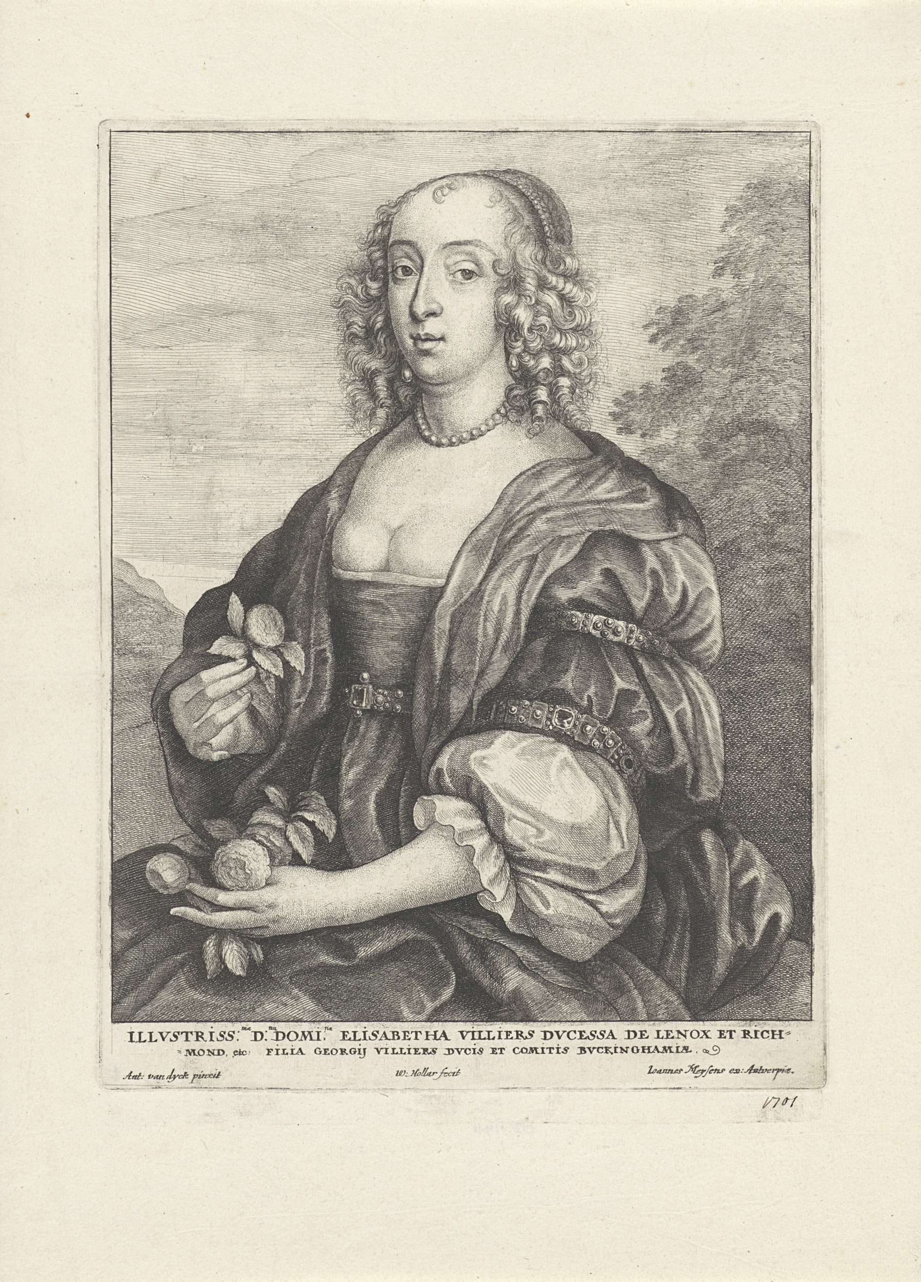 Portrait of Mary Villiers, duchess of Richmond and Lennox, etching by Wenceslaus Hollar