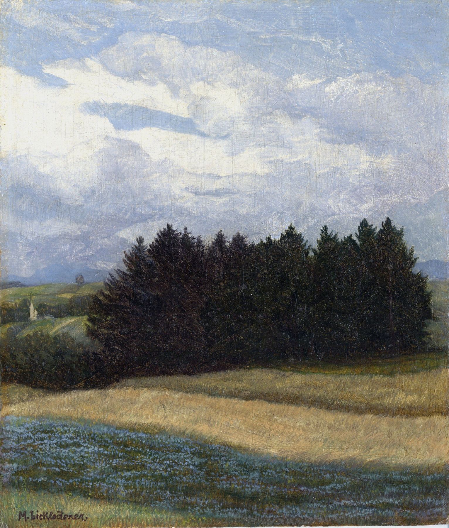 Landscape with a forlorn figure under a heavy sky, oil painting by Michael Licklederer