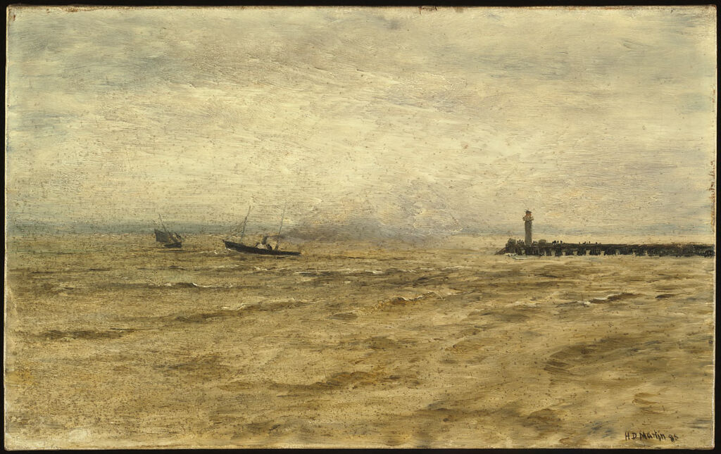 Marine scene with gentle waves and horizon in oil on canvas by Homer Dodge Martin