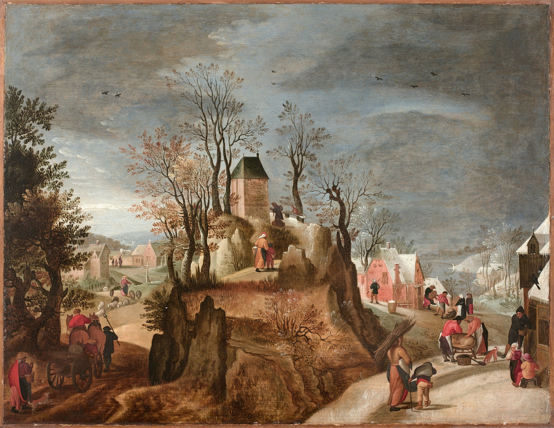 Allégorie des Saisons dans un paysage, oil on panel by Jacob Grimmer, depicting a vibrant spring landscape.