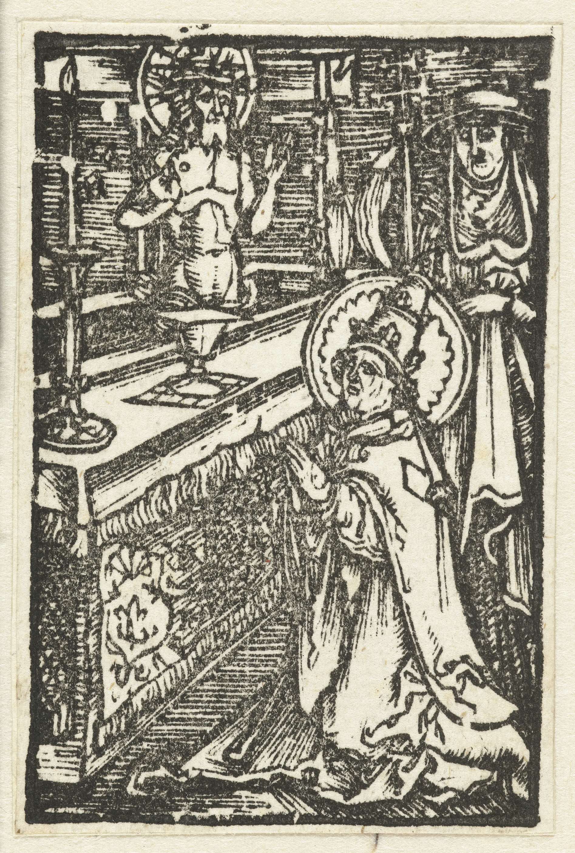 Religious etching on paper by Albrecht Dürer depicting Saint Gregory