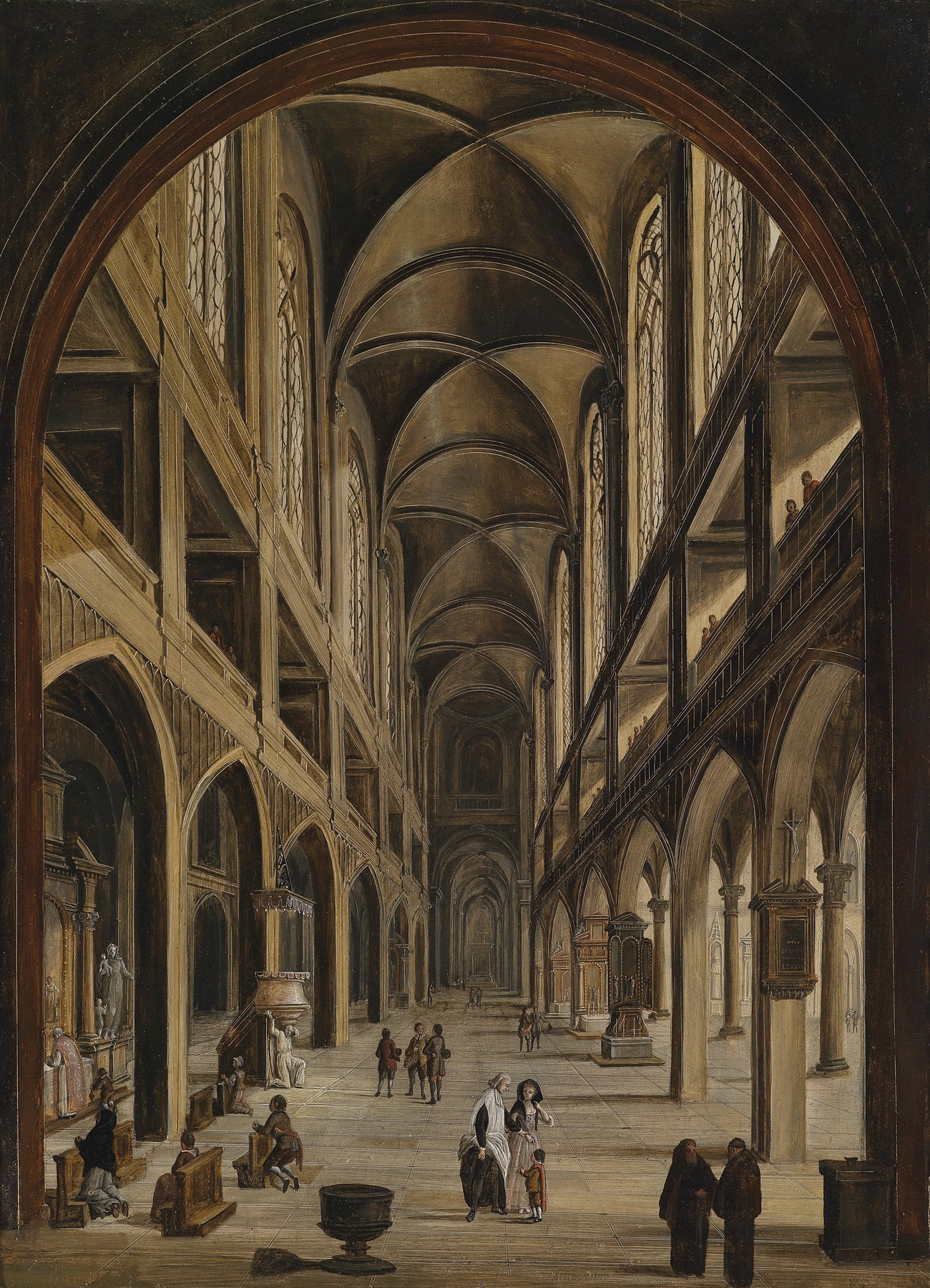 Kircheninterieur by Christian Stöcklin, oil on canvas, depicting a church interior with stained glass light.