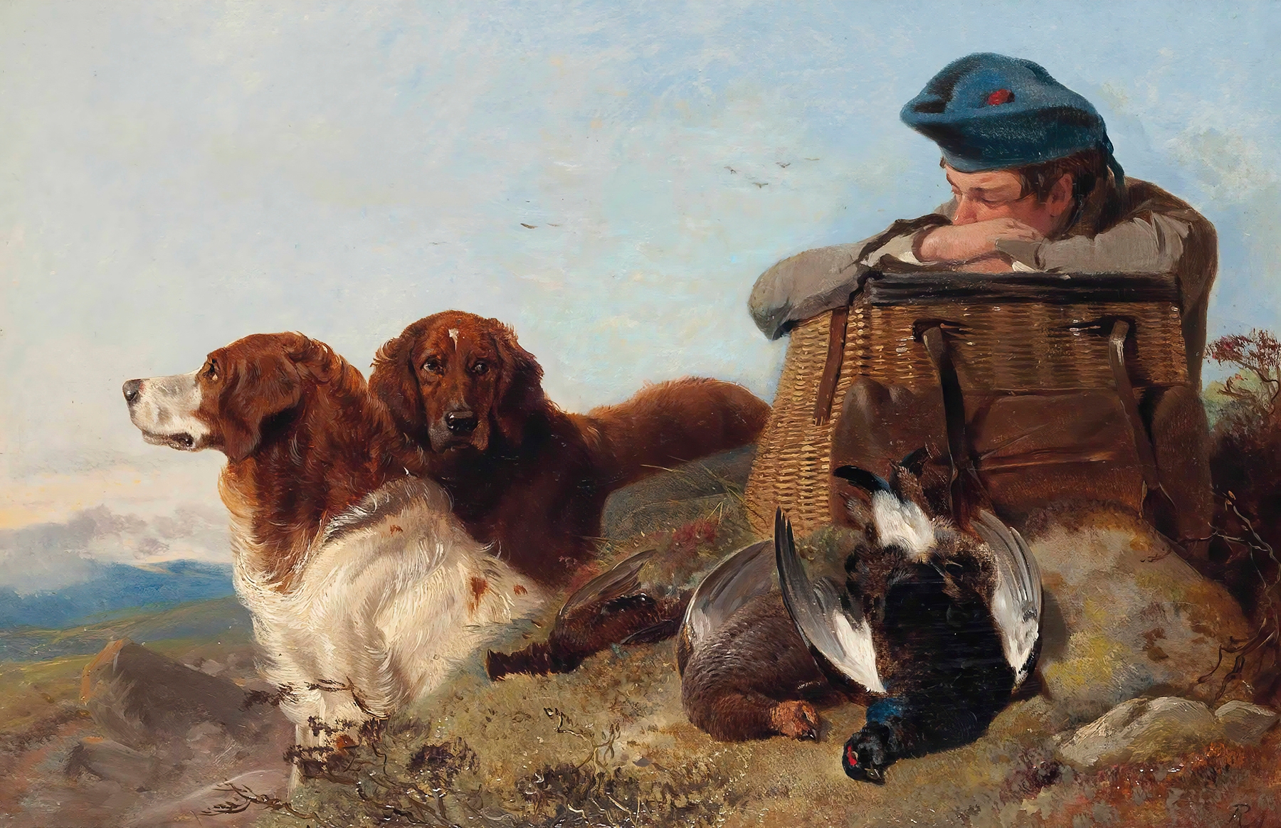 Figurative work by Richard Ansdell depicting a hunter in soft light, oil painting