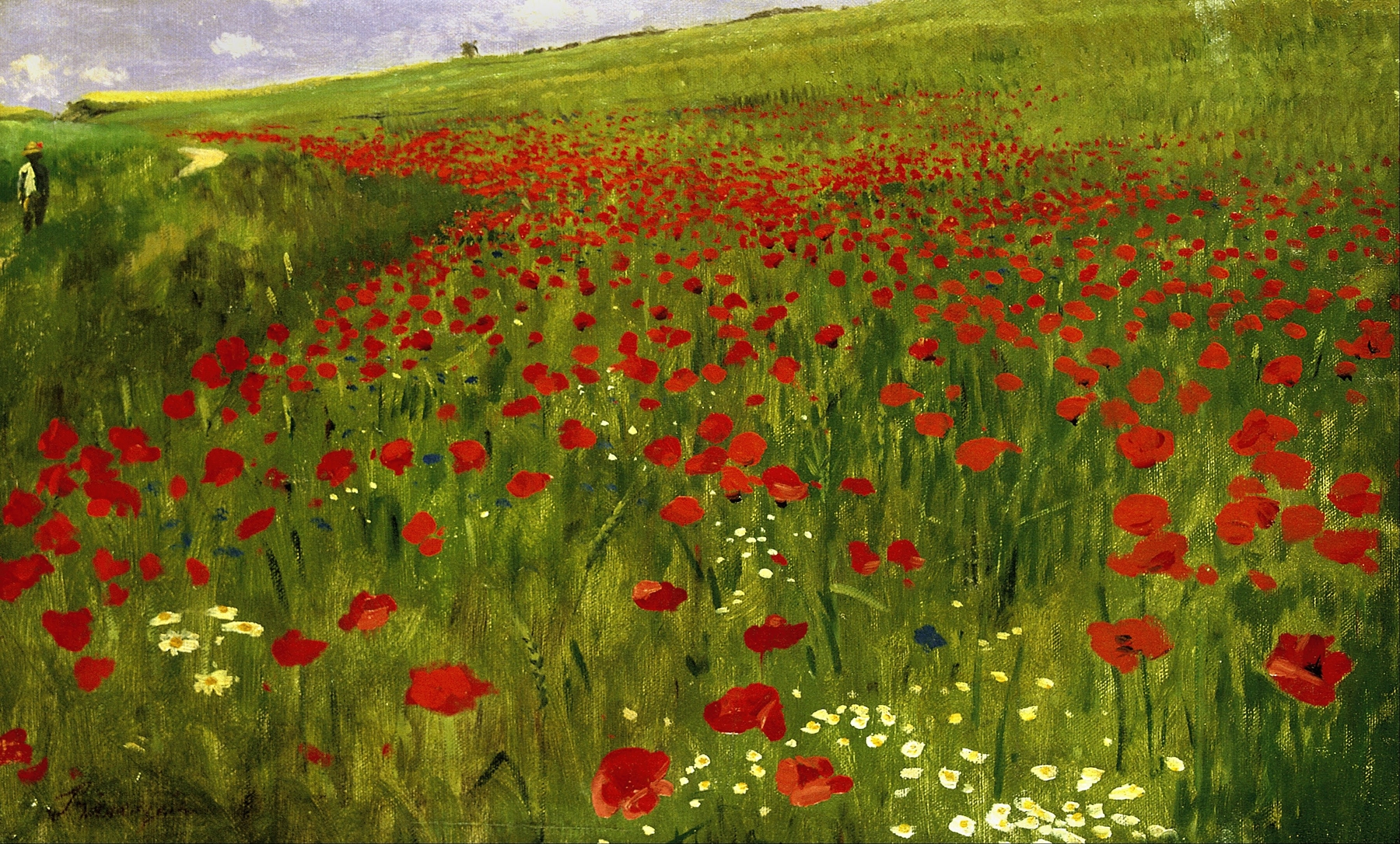 Meadow with Poppies, oil on canvas by Pál Szinyei Merse