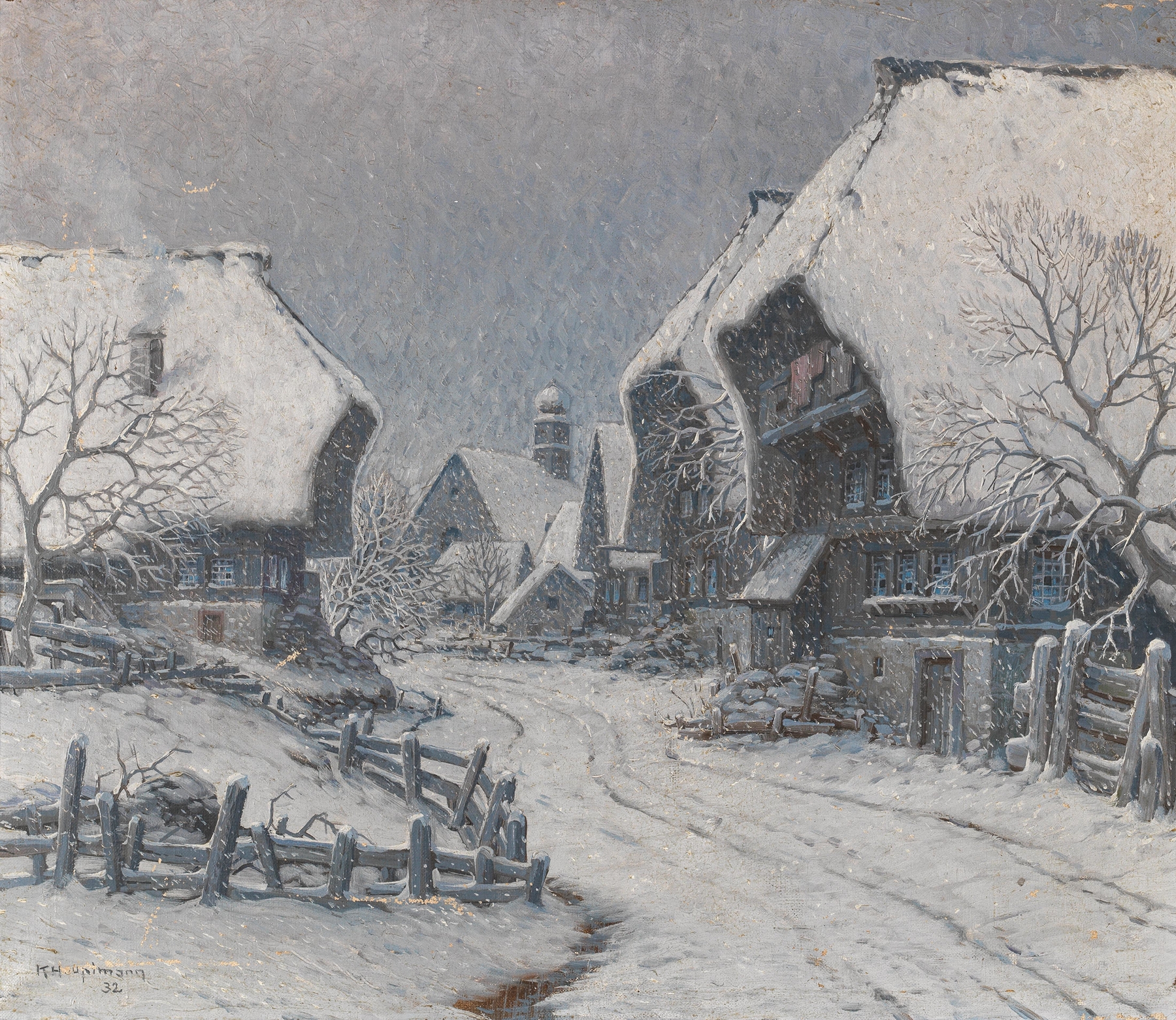 A Winter Day in the Black Forest, oil on canvas by Karl Hauptmann, depicting a snowy forest landscape.