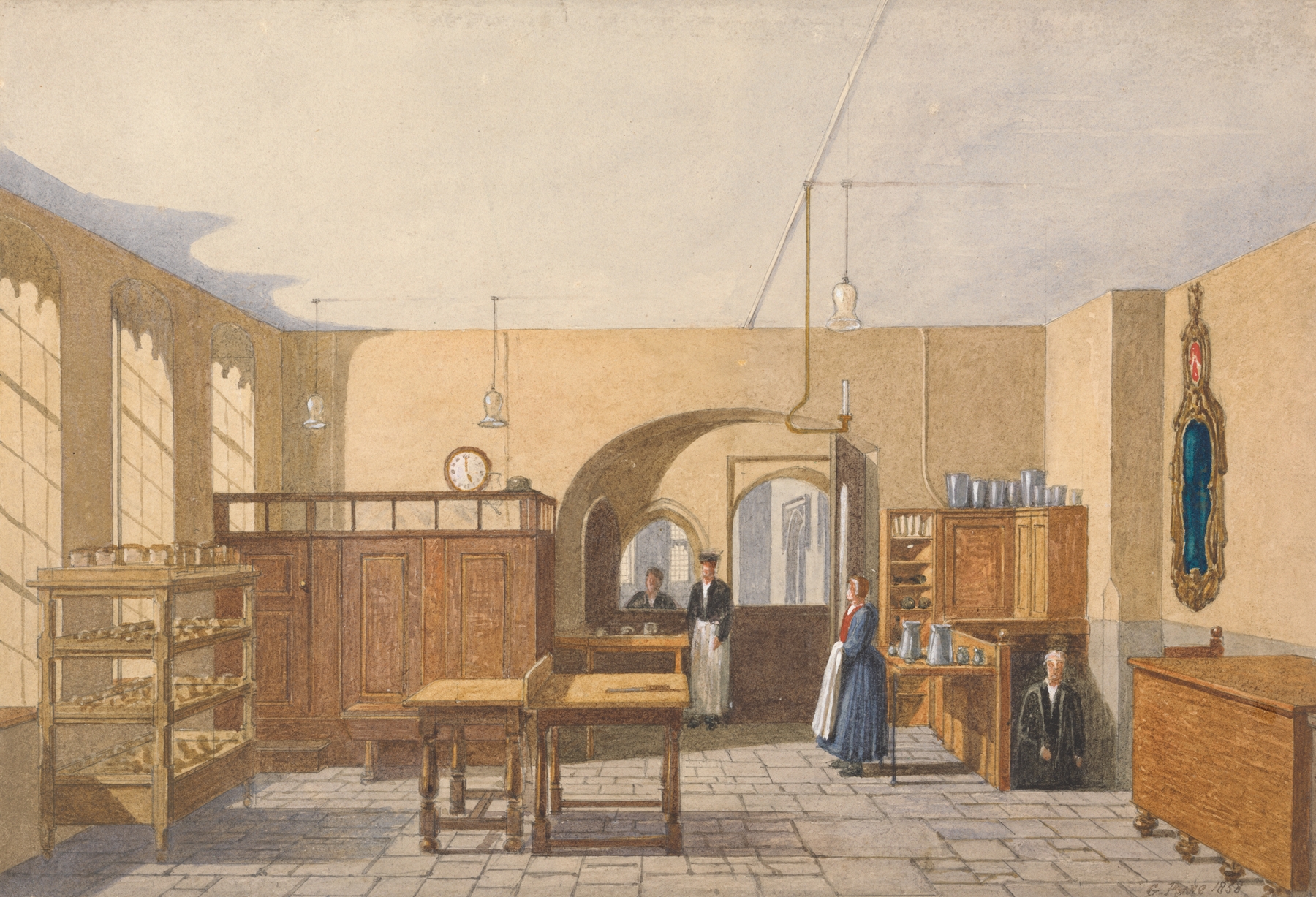 The Kitchen of an Oxford College, by George Pyne, public domain