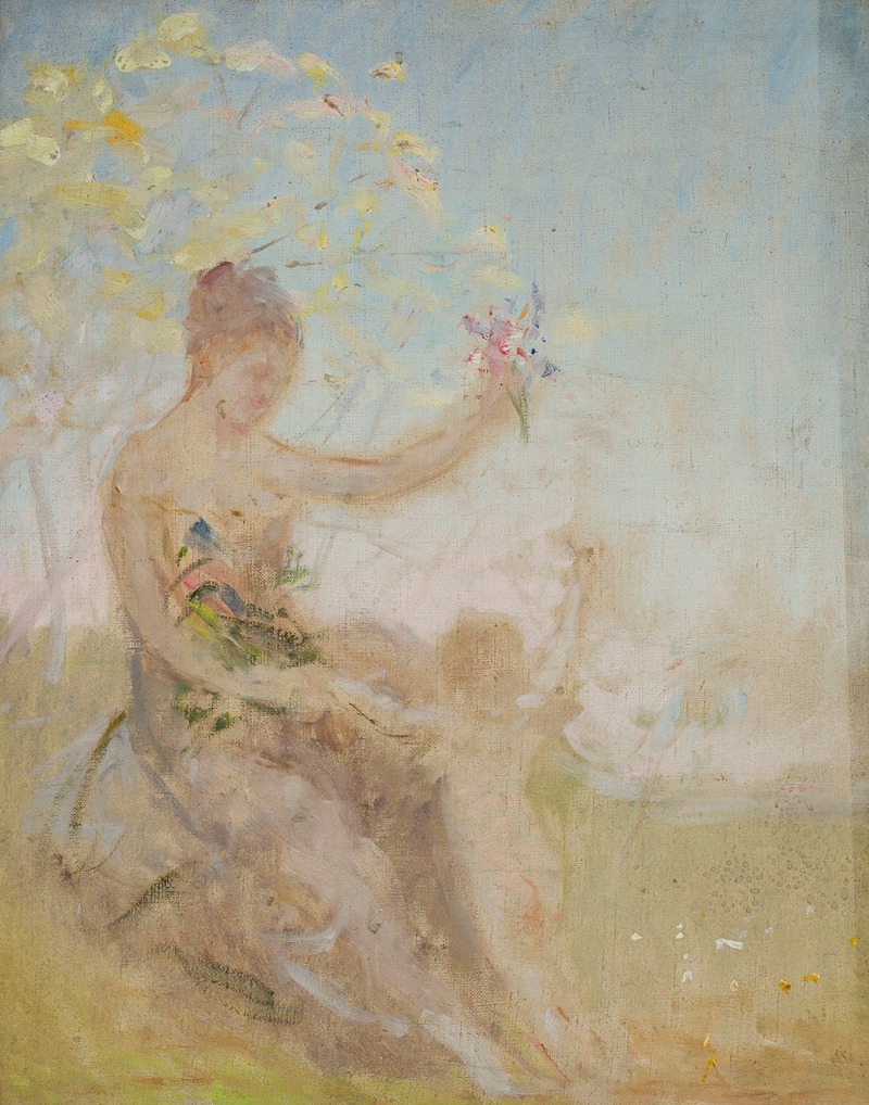 This painting depicts a vibrant scene celebrating springtime.