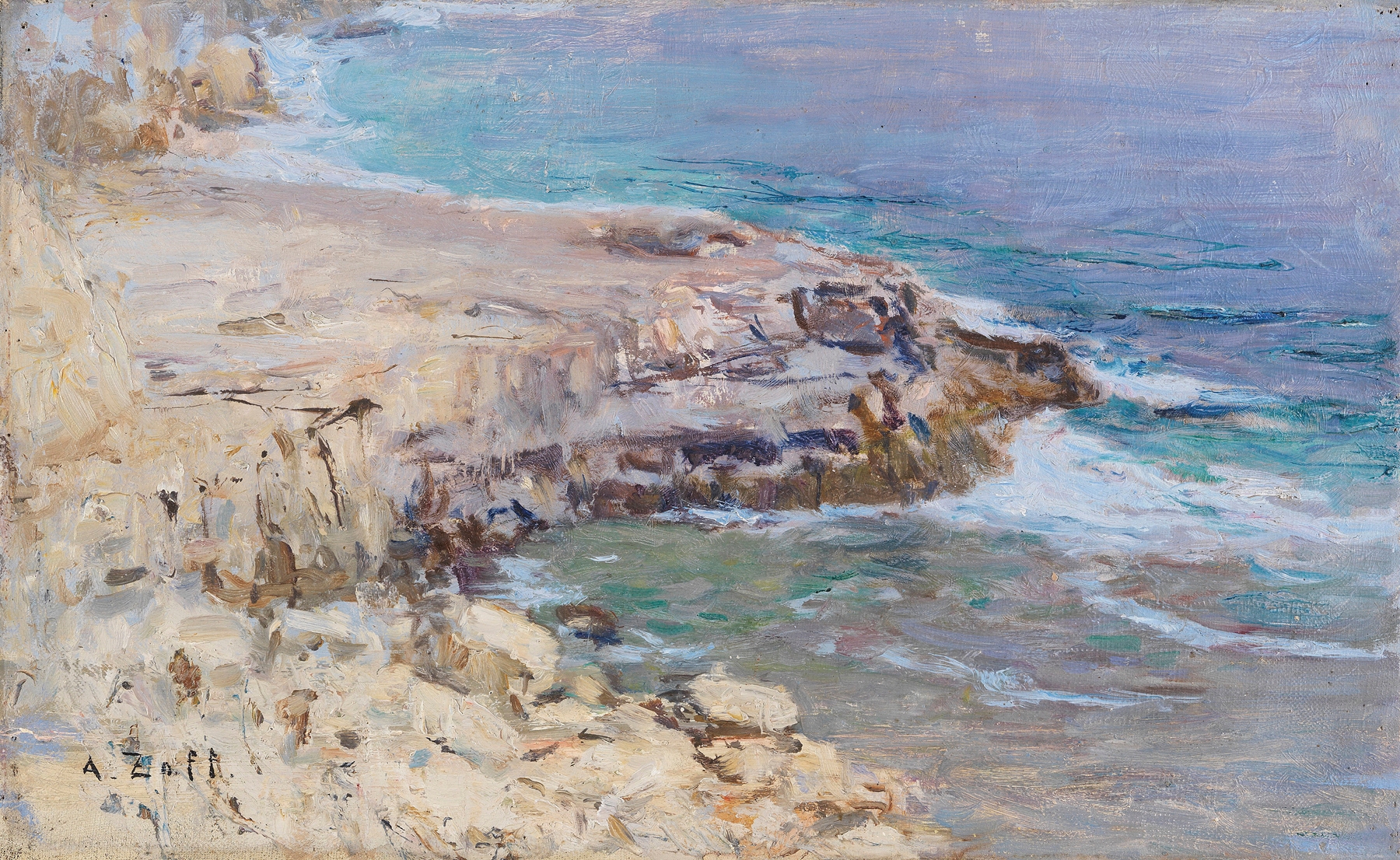 Felsige Küstenpartie, by Alfred Zoff, public domain