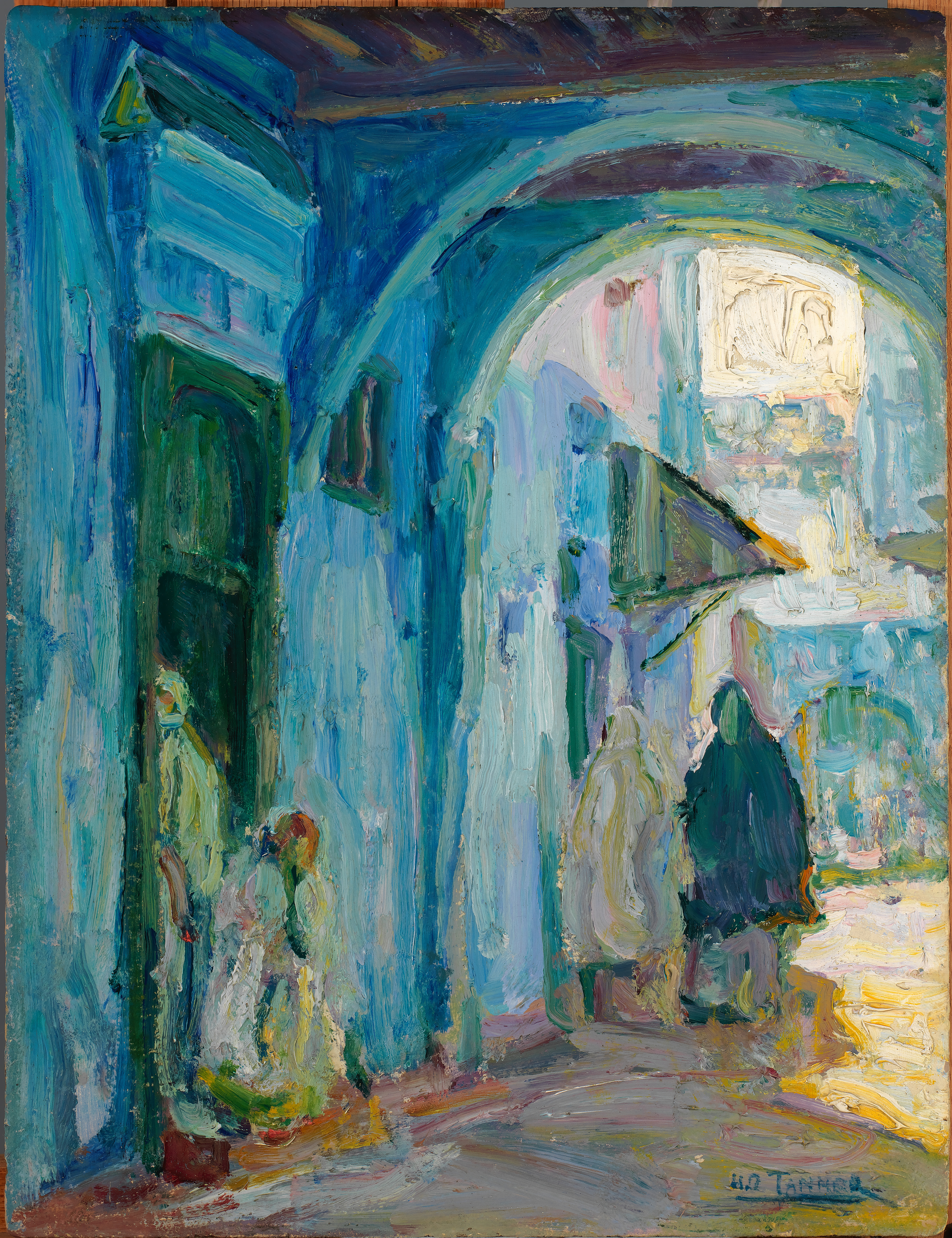 Street in Tangier by Henry Ossawa Tanner, depicting a sunlit street scene in an impressionist style.