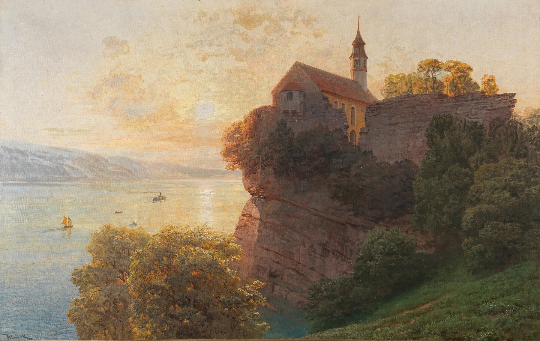 Gebhart Chapel on the Gebhartsberg near Bregenz on Lake Constance, Evening, by Anton Hlavacek, public domain