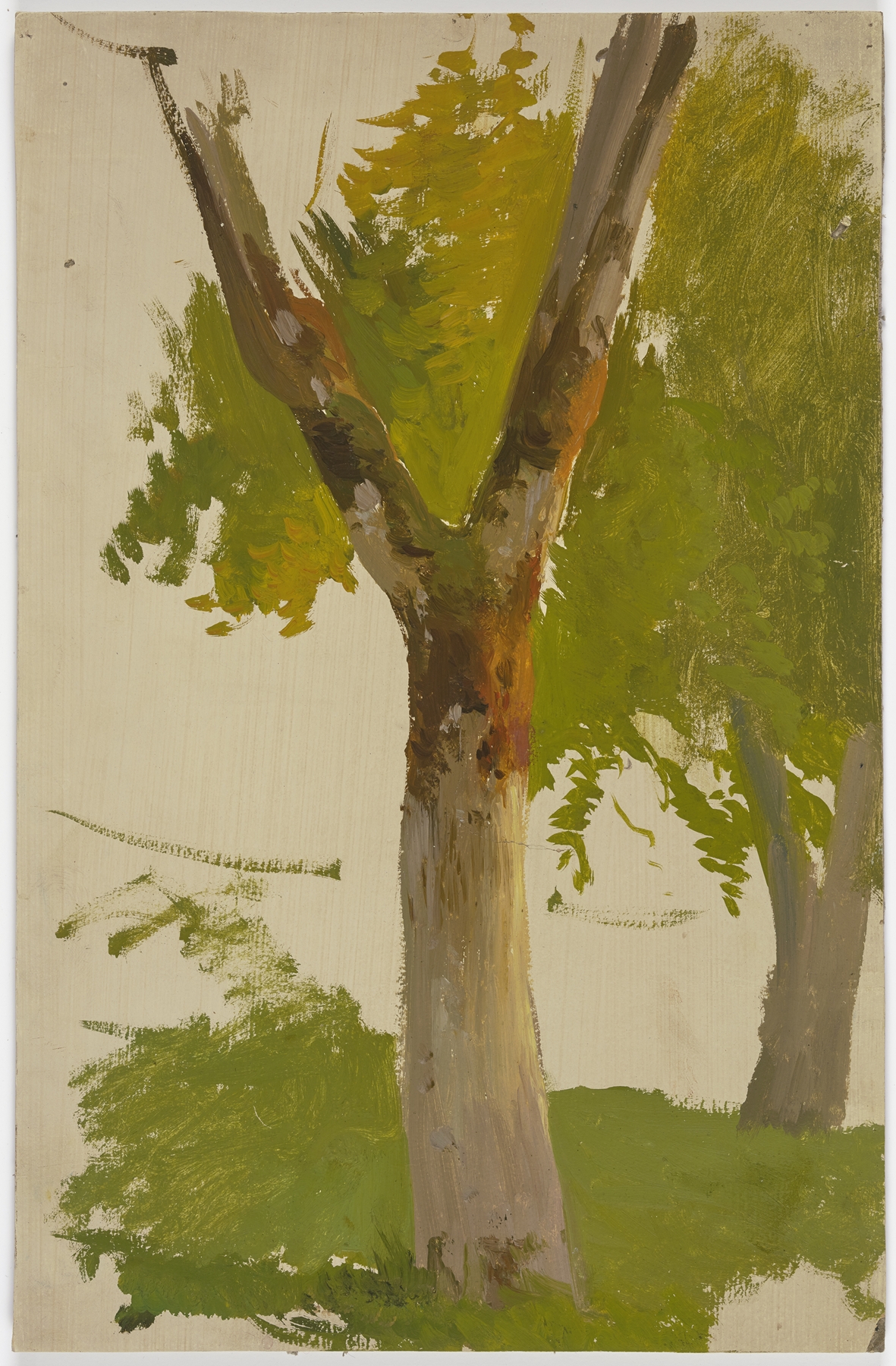 Landscape featuring a lone tree in earthy tones by Jakob Becker, oil painting