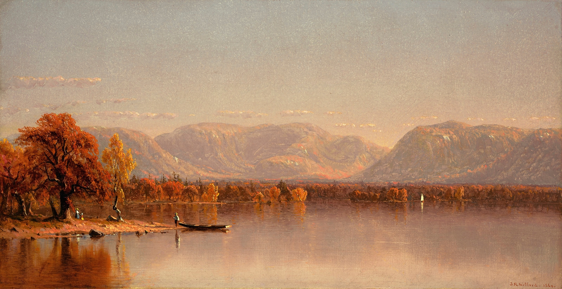 Lake Sunapee, New Hampshire by Sanford Robinson Gifford, oil on canvas, serene dawn landscape