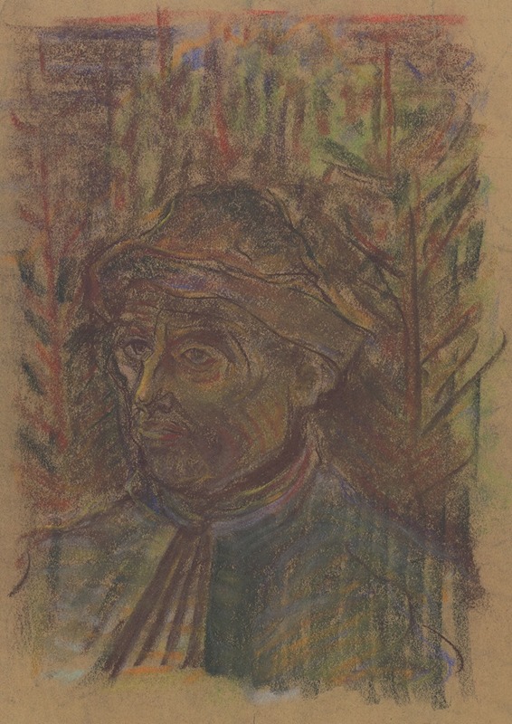 A depiction of a woodcutter in a natural setting.