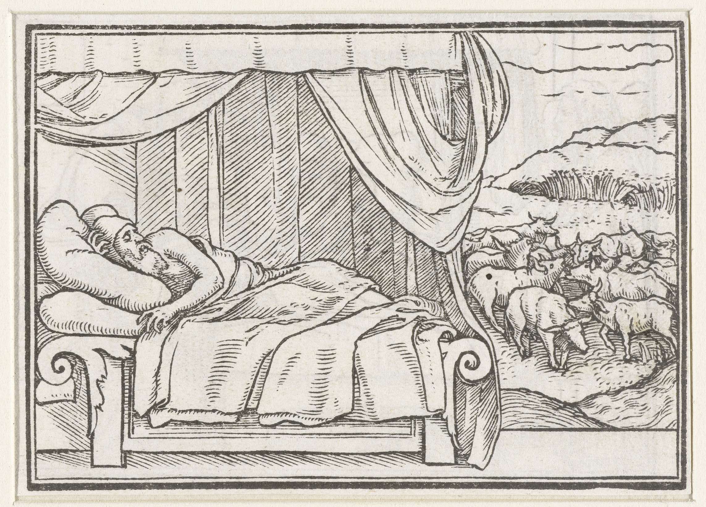 Droom van Farao by Hans Holbein II, paper artwork depicting a pharaoh in opulent drapery.