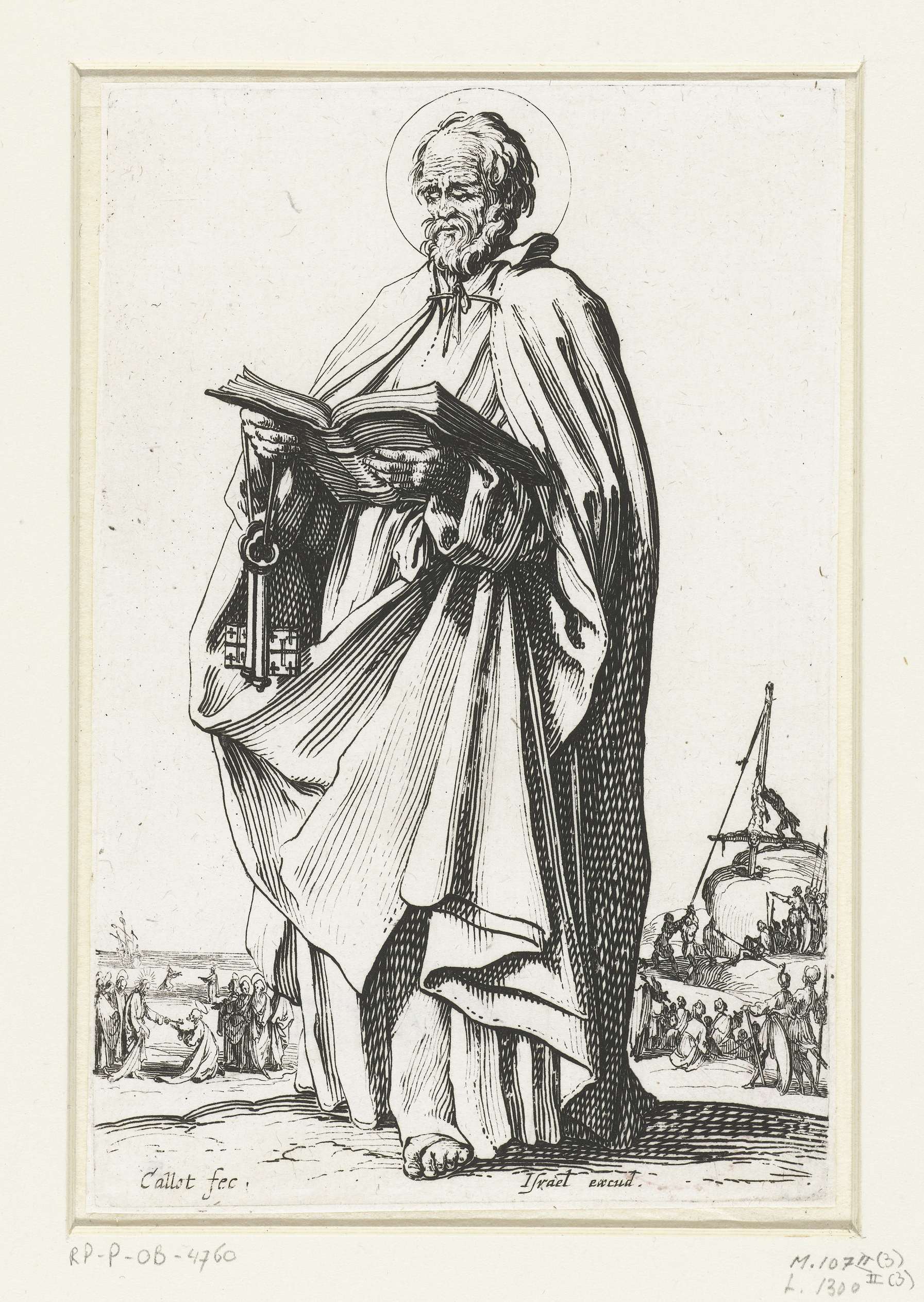 Apostel Petrus etching by Jacques Callot depicting Saint Peter in flowing robes.