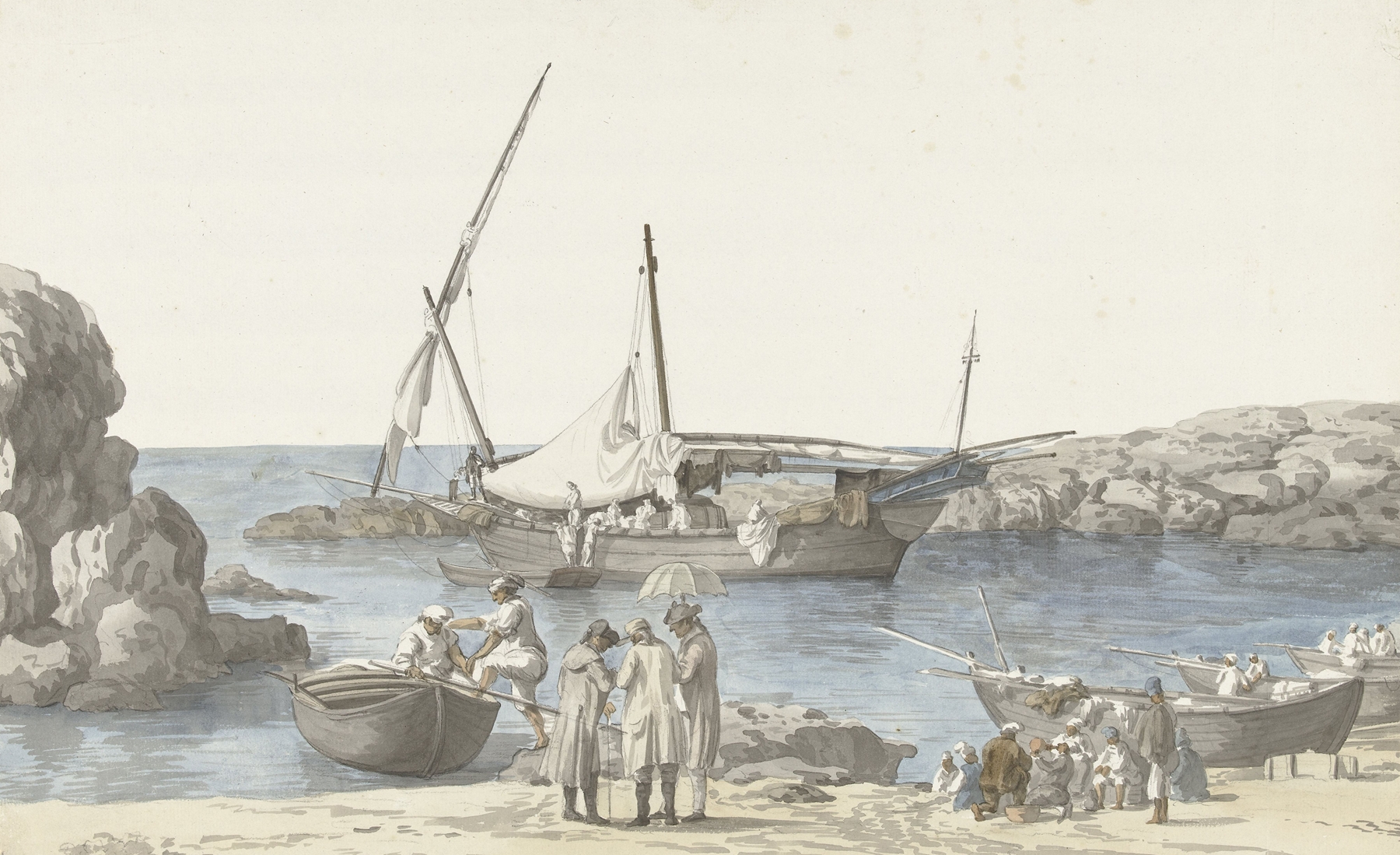 Marine scene with a harbor and boats, oil painting by Abraham-Louis-Rodolphe Ducros
