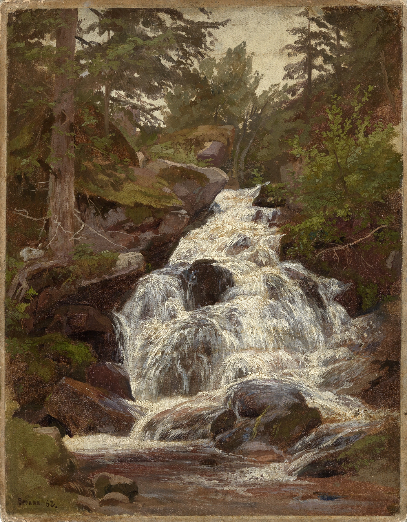Wasserfall in Bernau by Philipp Röth, Romanticism, depicting a waterfall in a natural landscape
