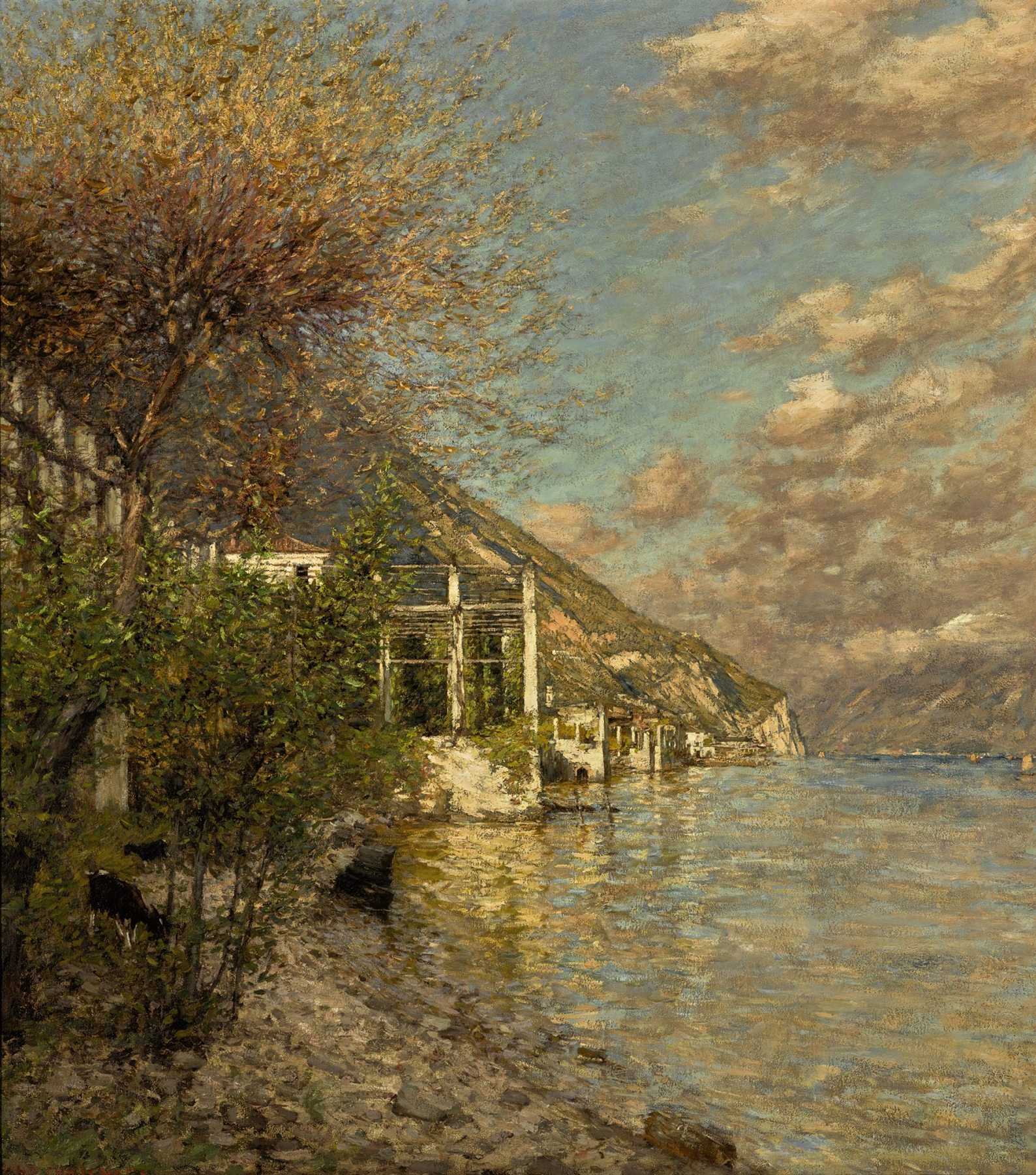 Marine scene with shimmering waters and reflections by Henry Herbert La Thangue, oil painting