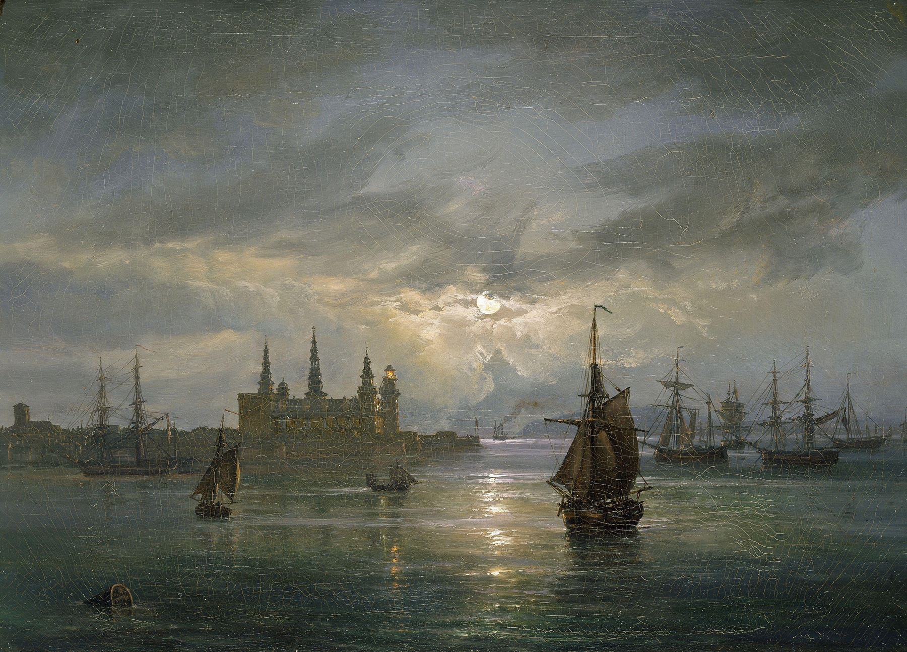 Kronborg Castle in Moonlight, oil on canvas by Johan Christian Dahl
