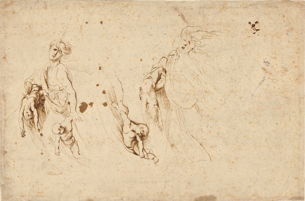 Three sketches depict the tragic story of Medea and her children.