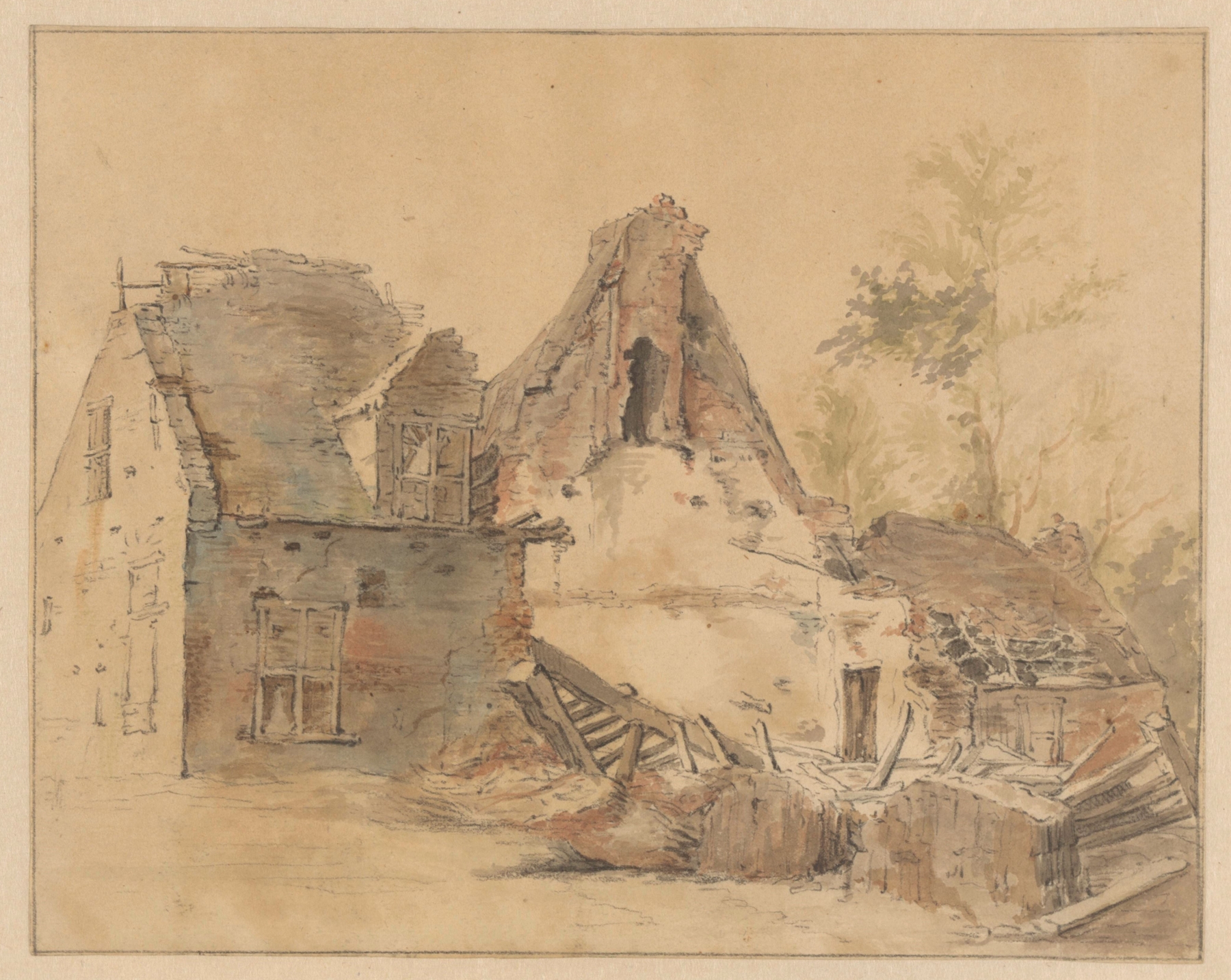 Ruïne van een huis by Jacob de Vos, oil on canvas depicting a landscape with ruins and nature.