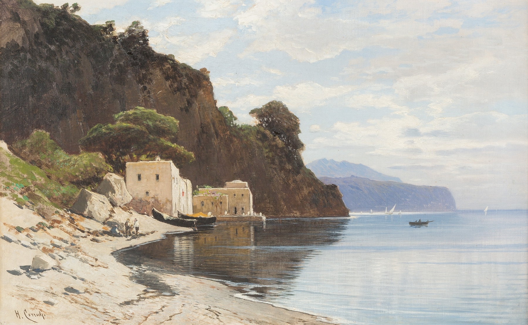 Coastal scene of the Amalfi Coast by Hermann David Salomon Corrodi, oil painting
