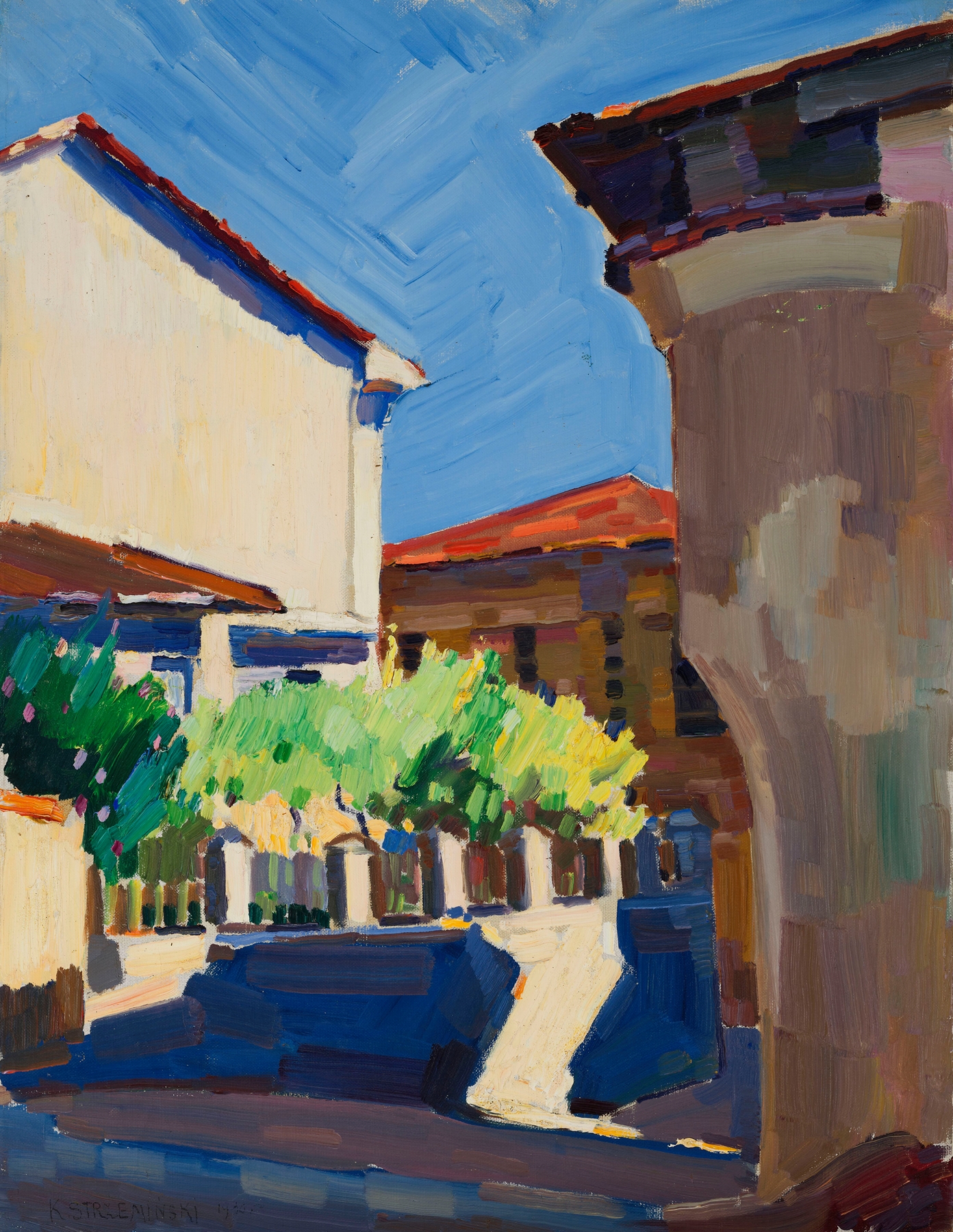 Genre scene of an alleyway with light and shadows, oil painting by Kazimierz Strzemiński