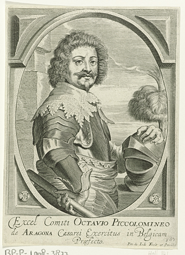 Etching of Ottavio Piccolomini by Pieter de Jode, showcasing a nobleman in detailed attire.