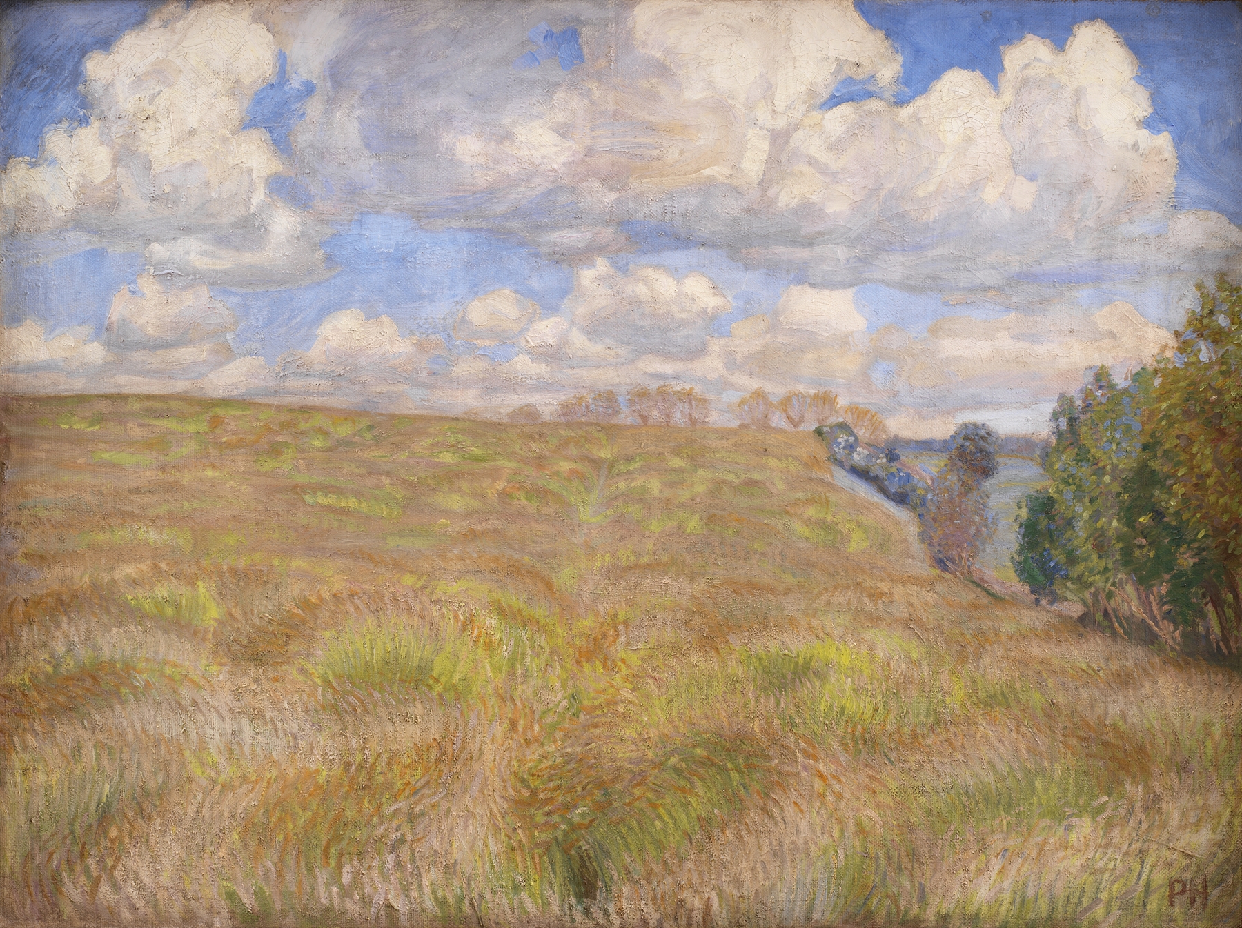 A Field of Waving Rye, oil on canvas by Peter Hansen, depicting golden rye fields swaying in the breeze.