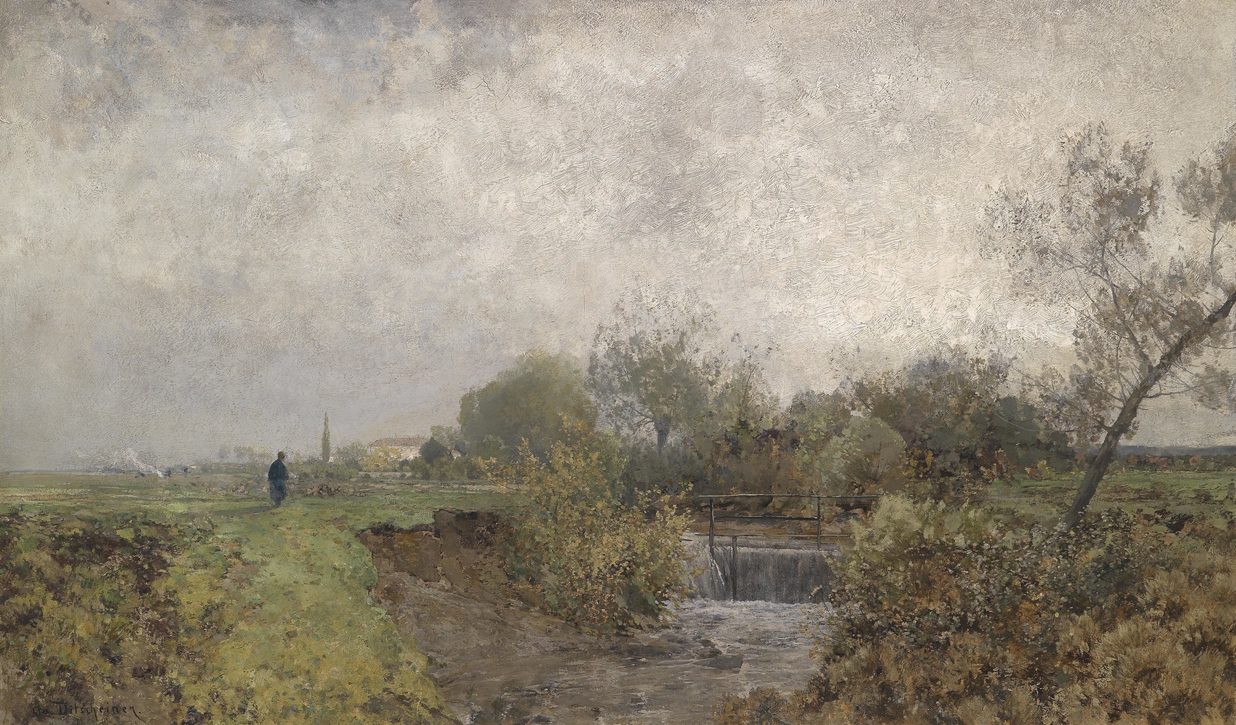 Moorlandschaft by Adolf Ditscheiner, oil painting depicting a tranquil moorland landscape.