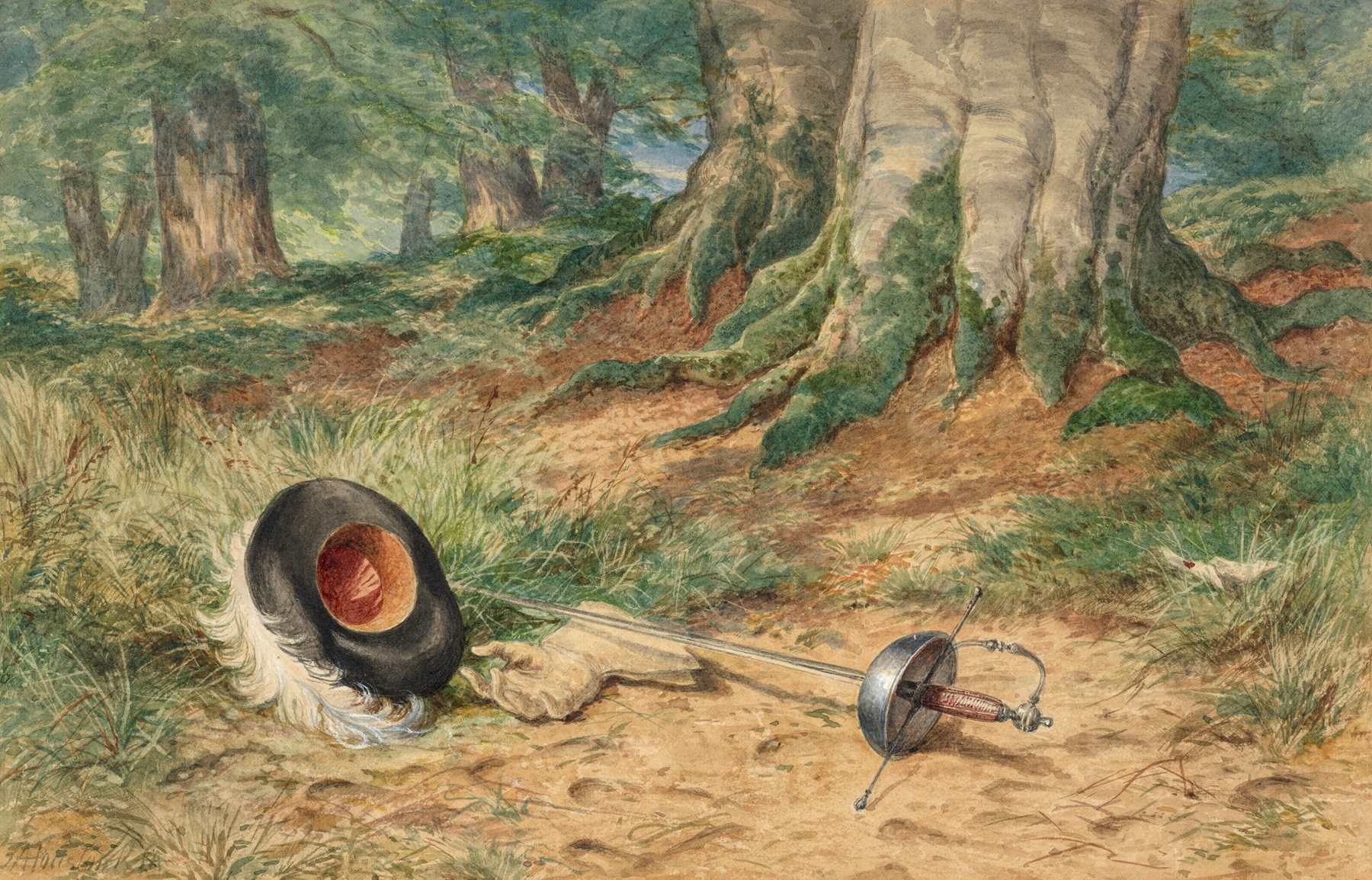 Figurative scene depicting a solitary figure in a haze, oil painting by John Adam Houston.