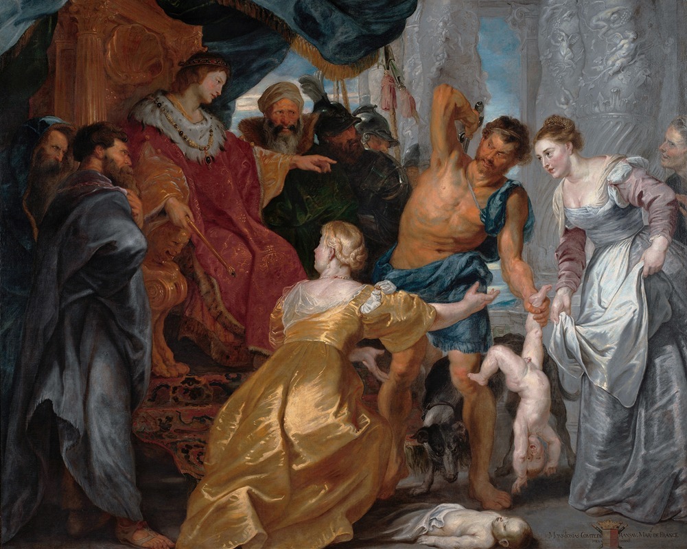 The Judgement of Solomon by Peter Paul Rubens depicts a dramatic biblical scene.