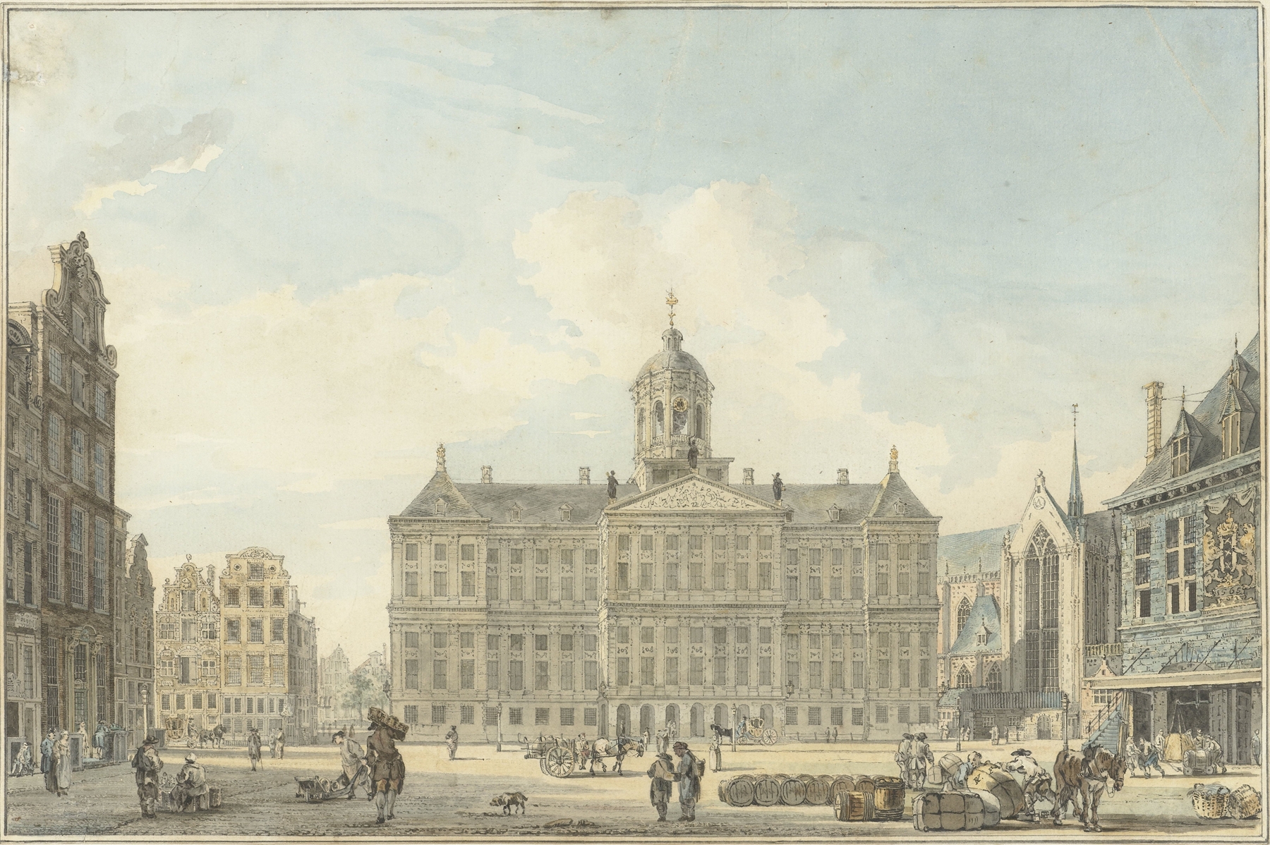 Amsterdam, de Dam met het Stadhuis en de Waag, by Reinier Vinkeles, public domain