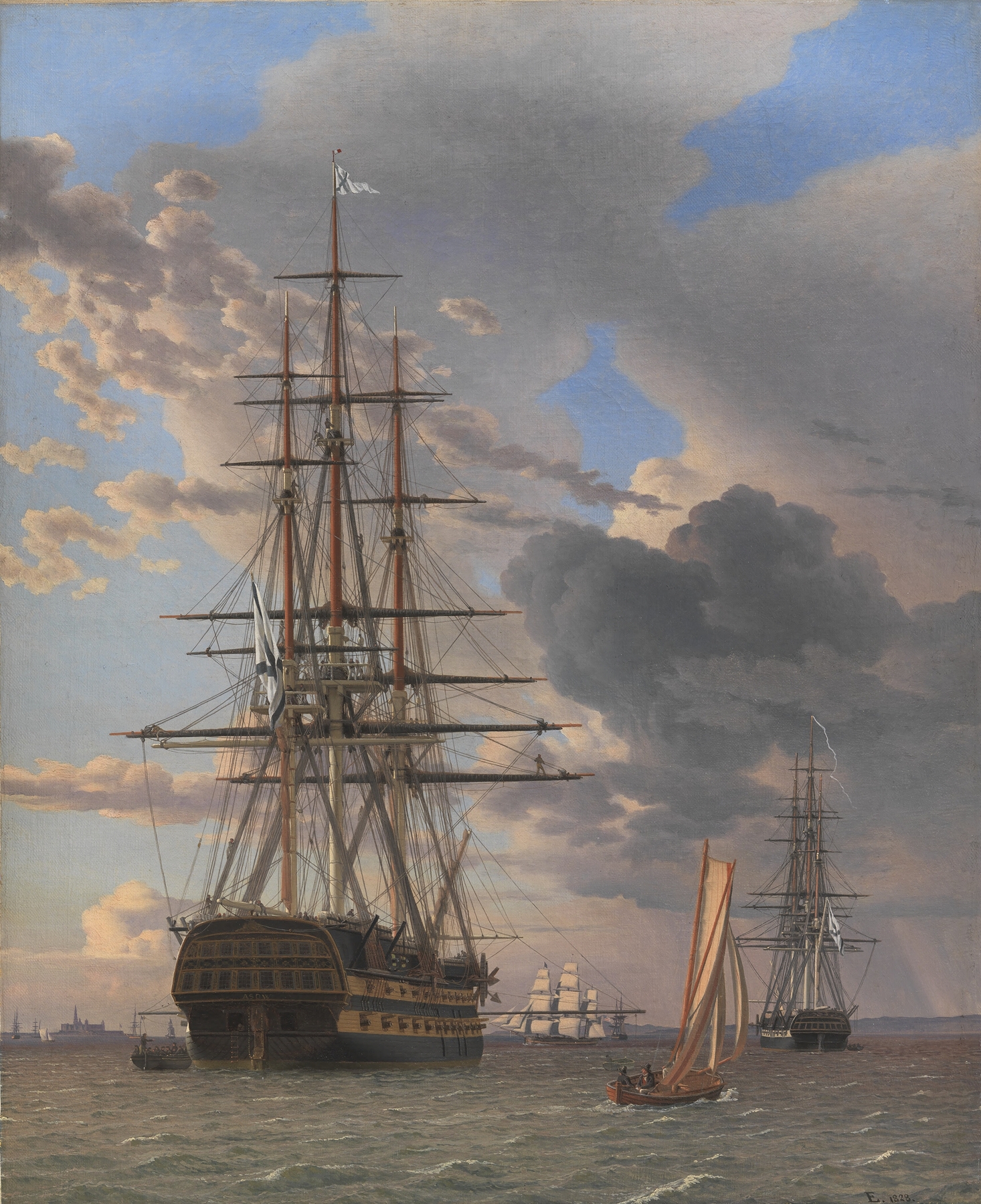 The Russian Ship of the Line ‘Asow’ and a Frigate at Anchor near Elsinore, by Christoffer Wilhelm Eckersberg, public domain