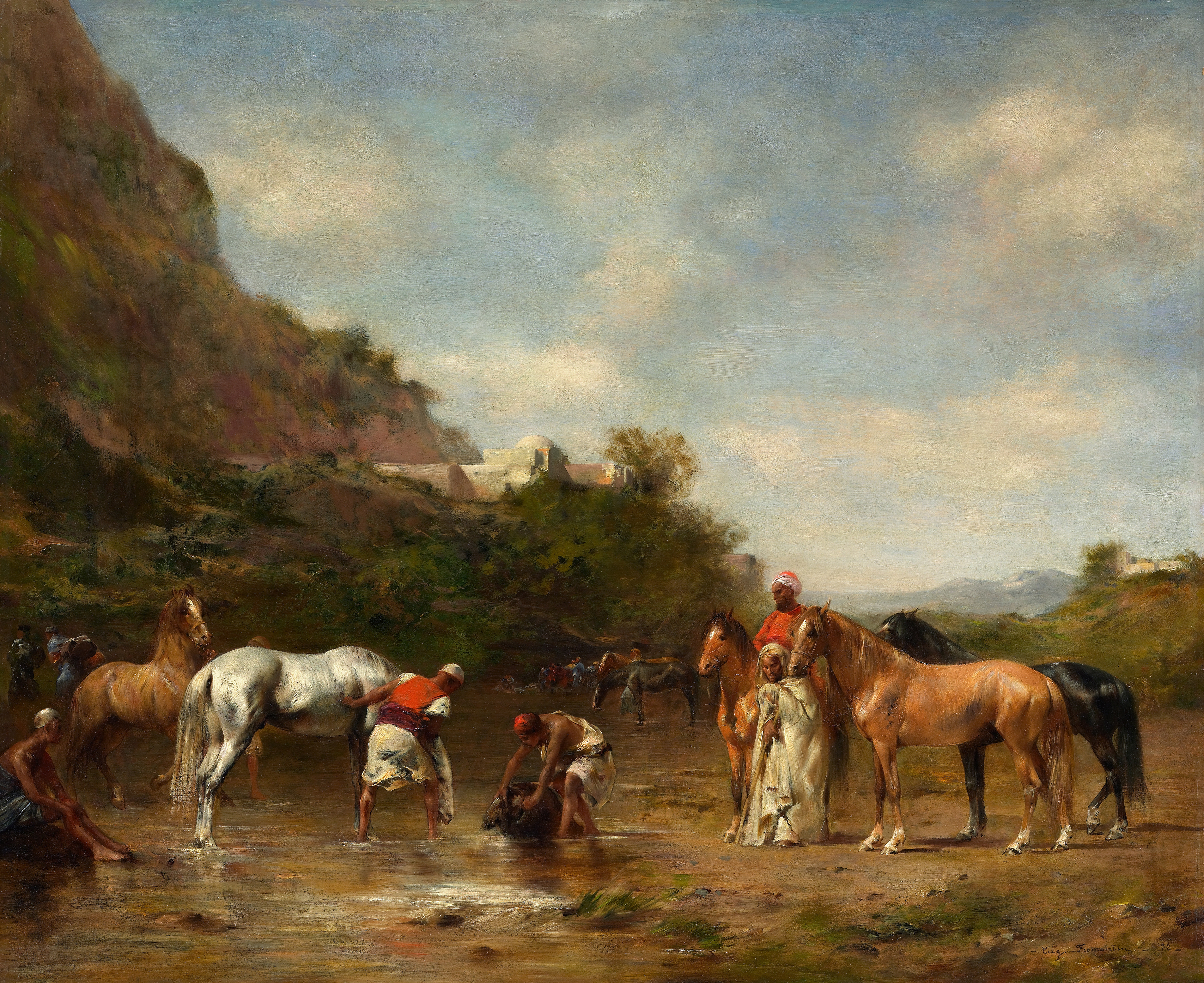 Arabs watering their horses, oil on canvas by Eugène Fromentin