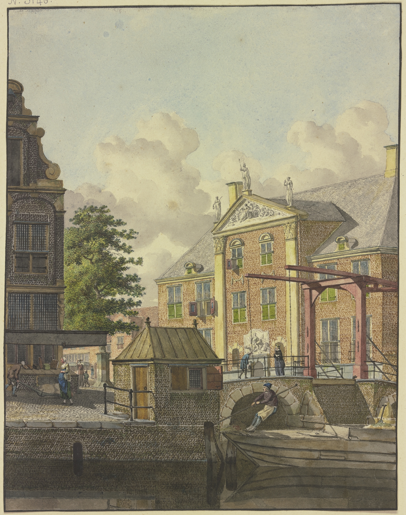 Schleusentor vor einem Palast mit einem Basrelief by Johannes Huibert Prins, oil painting