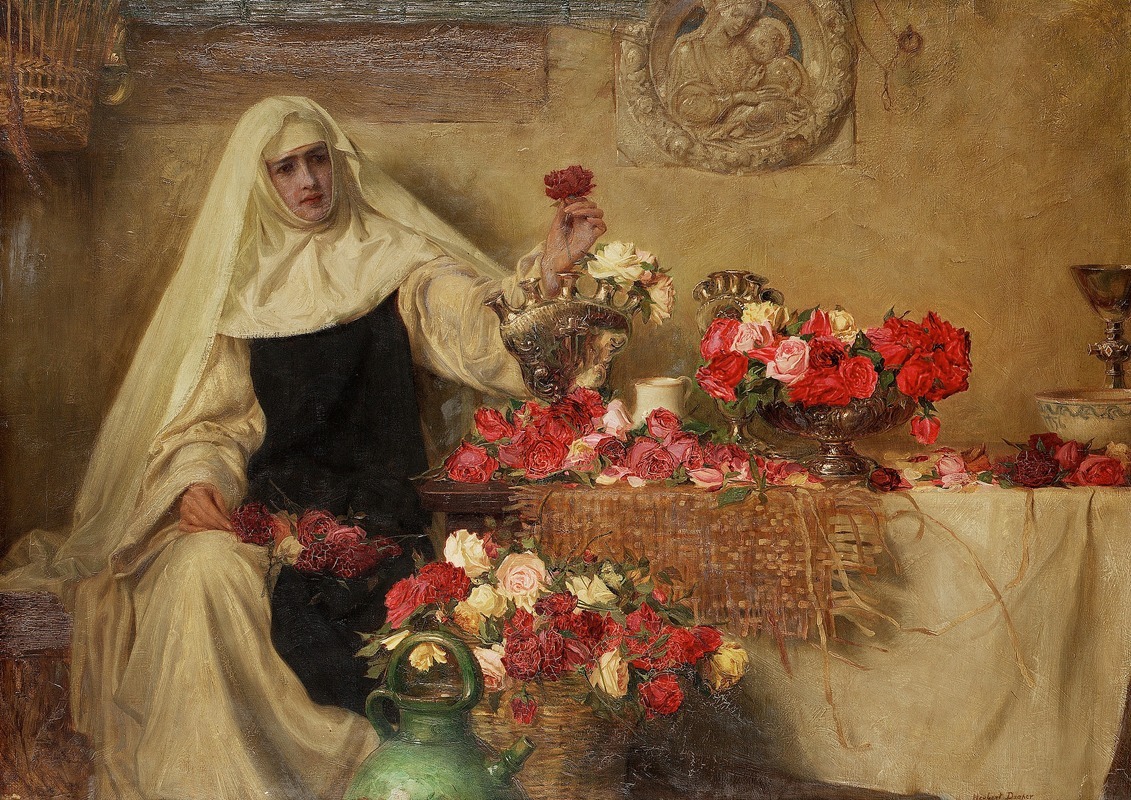 Herbert James Draper's 'For Saint Dorothea’s Day' depicts a mythological scene with vibrant colors and intricate details.