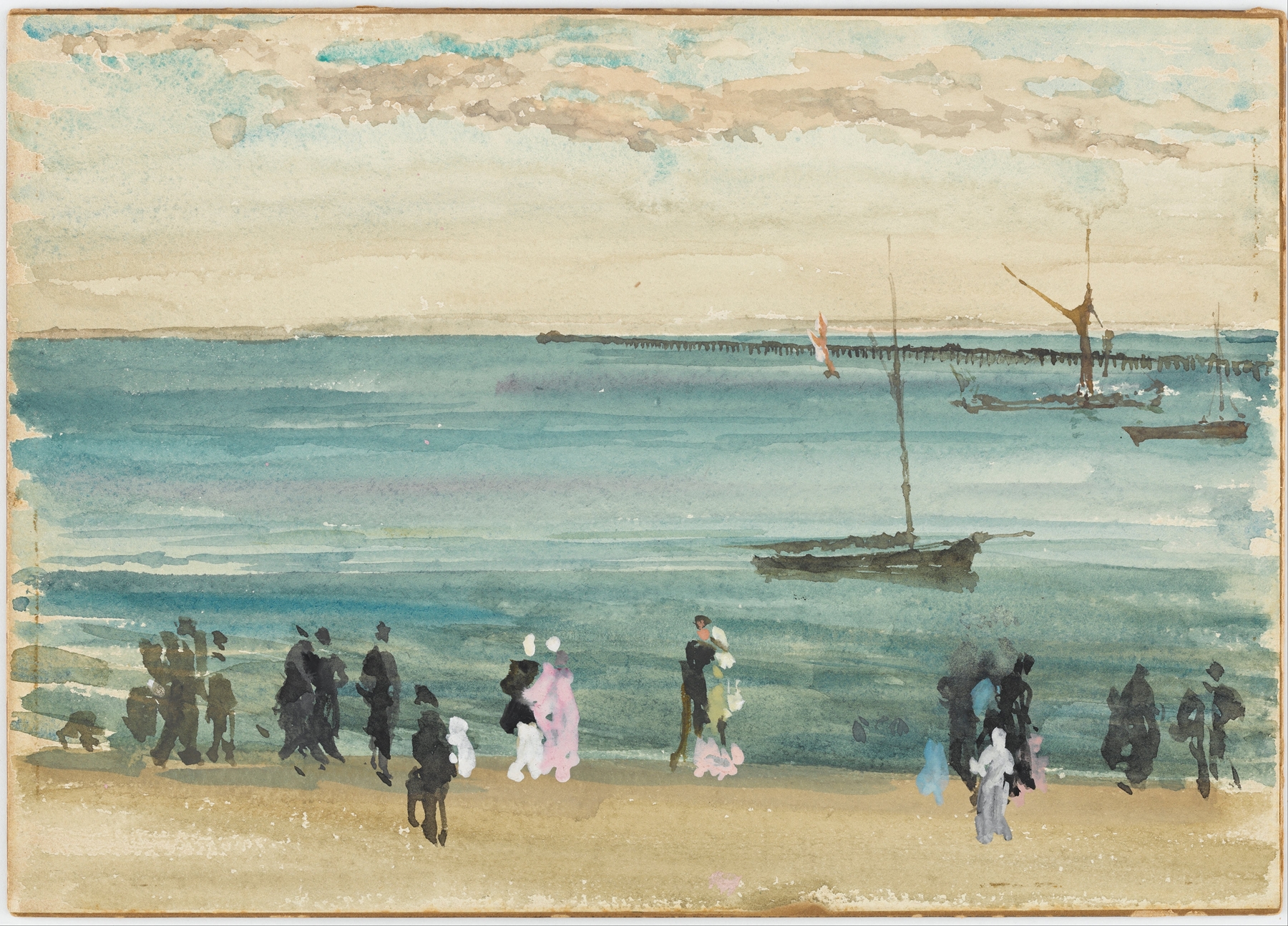 Marine scene of Southend Pier by James Abbott McNeill Whistler, oil painting