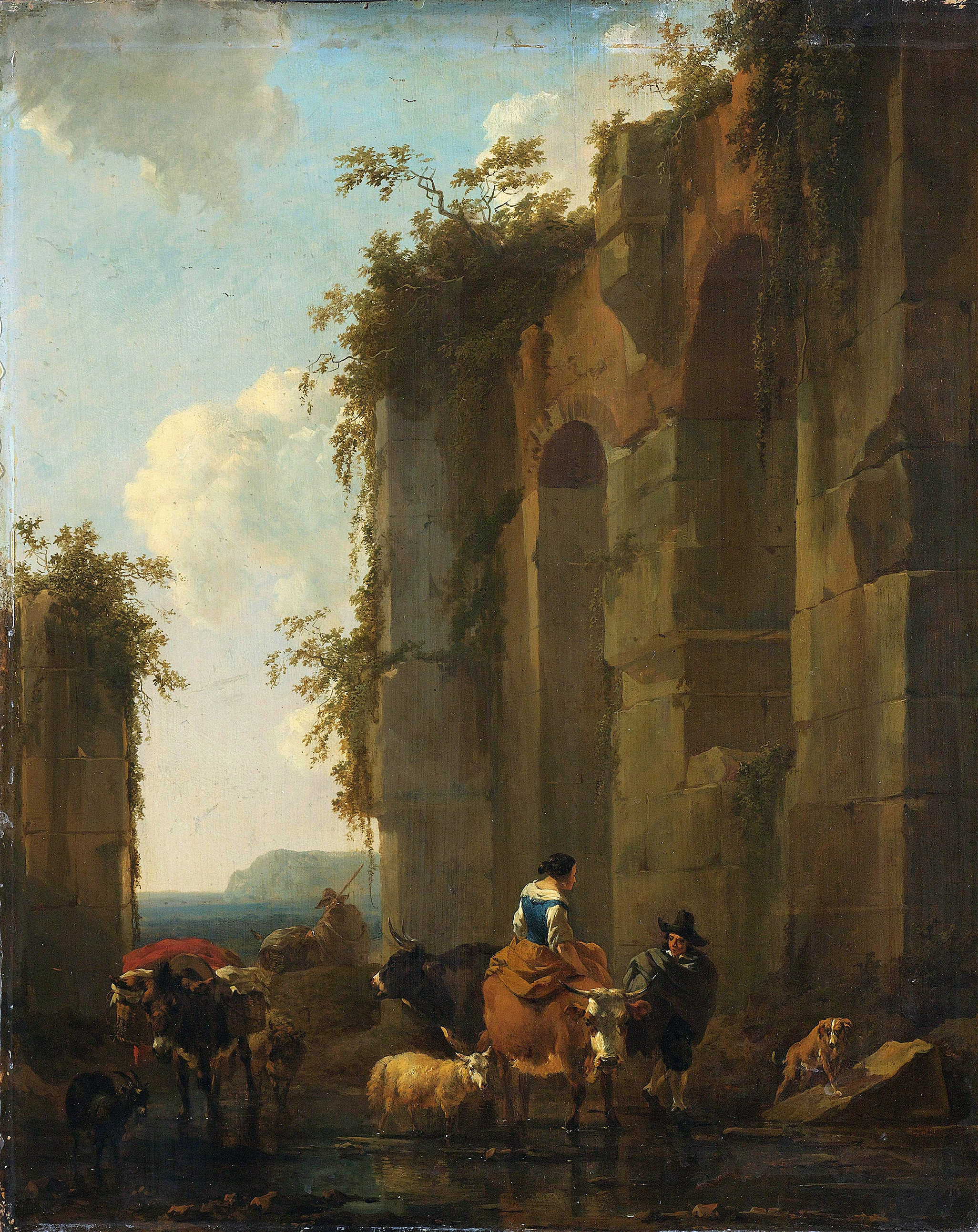 Ruins in Italy, by Nicolaes Pietersz Berchem, public domain