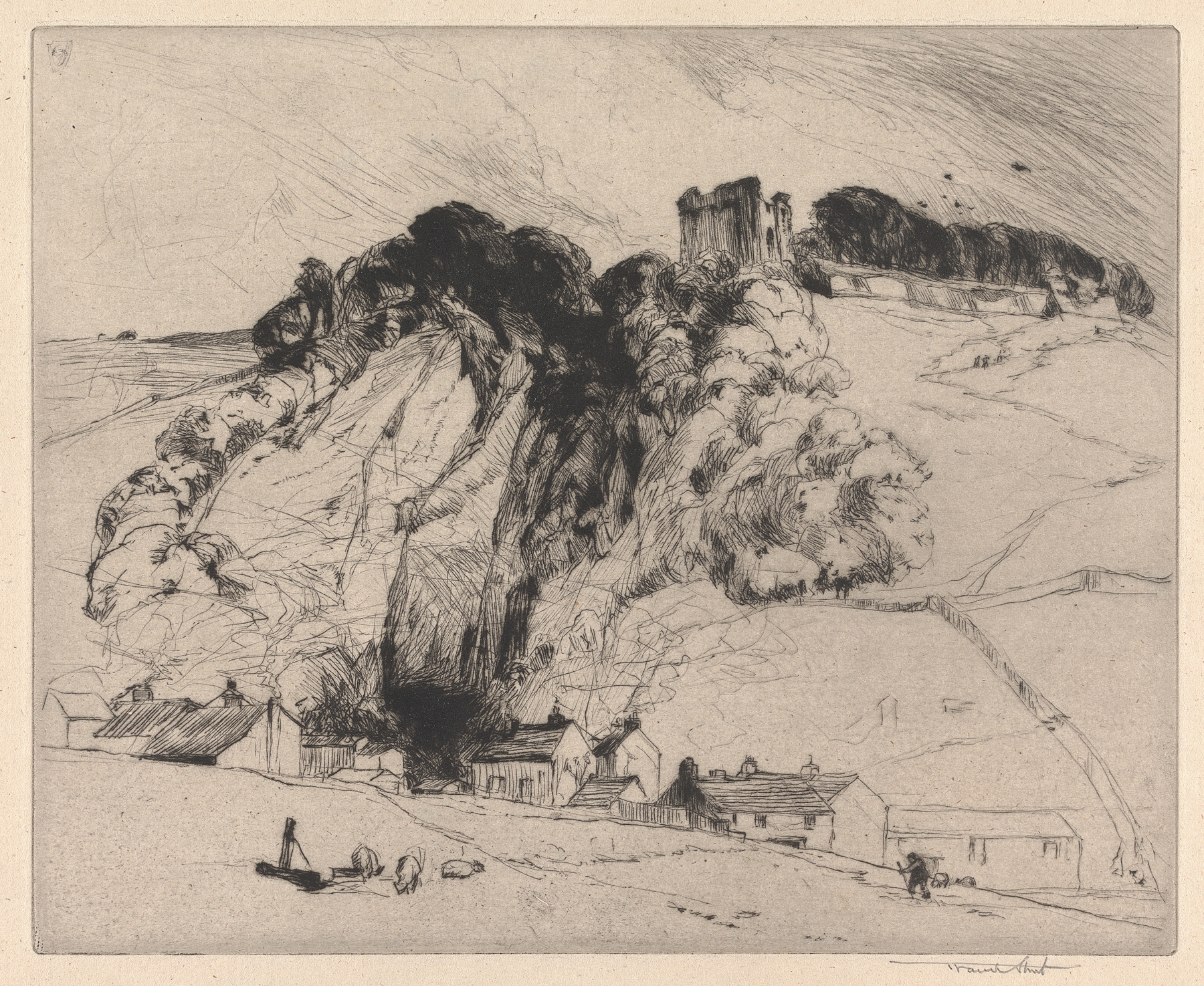 Engraving of Peveril’s Castle in Derbyshire by Sir Frank Short