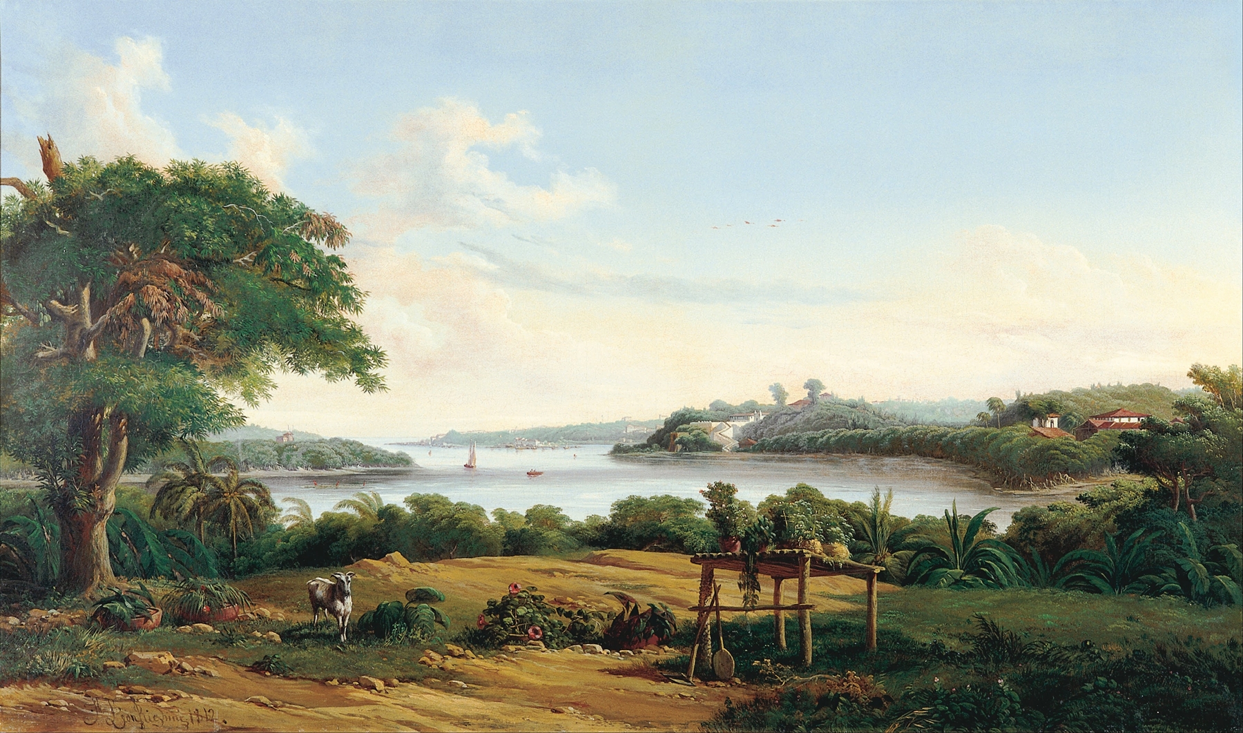 Landscape oil painting by Joseph Léon Righini featuring urban and natural elements.