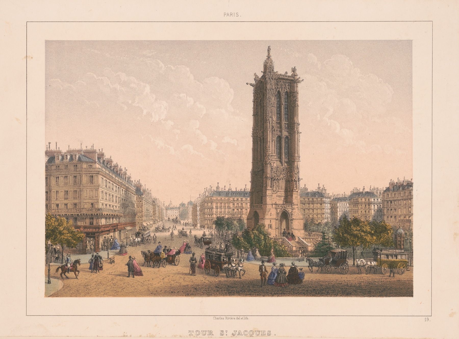 Architecture of Tour St. Jacques in Paris by Charles Rivière, oil painting