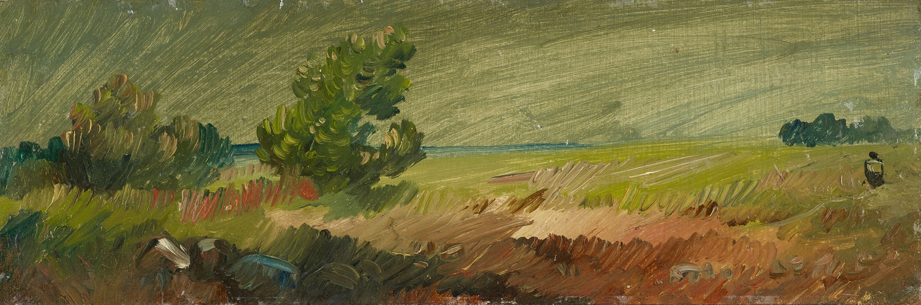 Niedersächsische Landschaft by Wilhelm Busch, watercolor on paper depicting a tranquil landscape.
