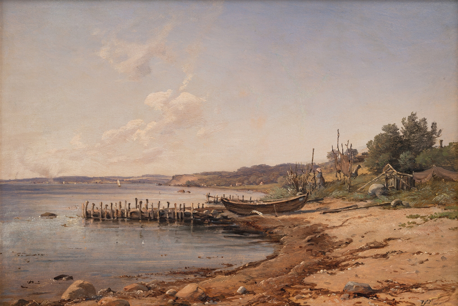Marine scene depicting gentle waves lapping at a sandy beach by Vilhelm Petersen