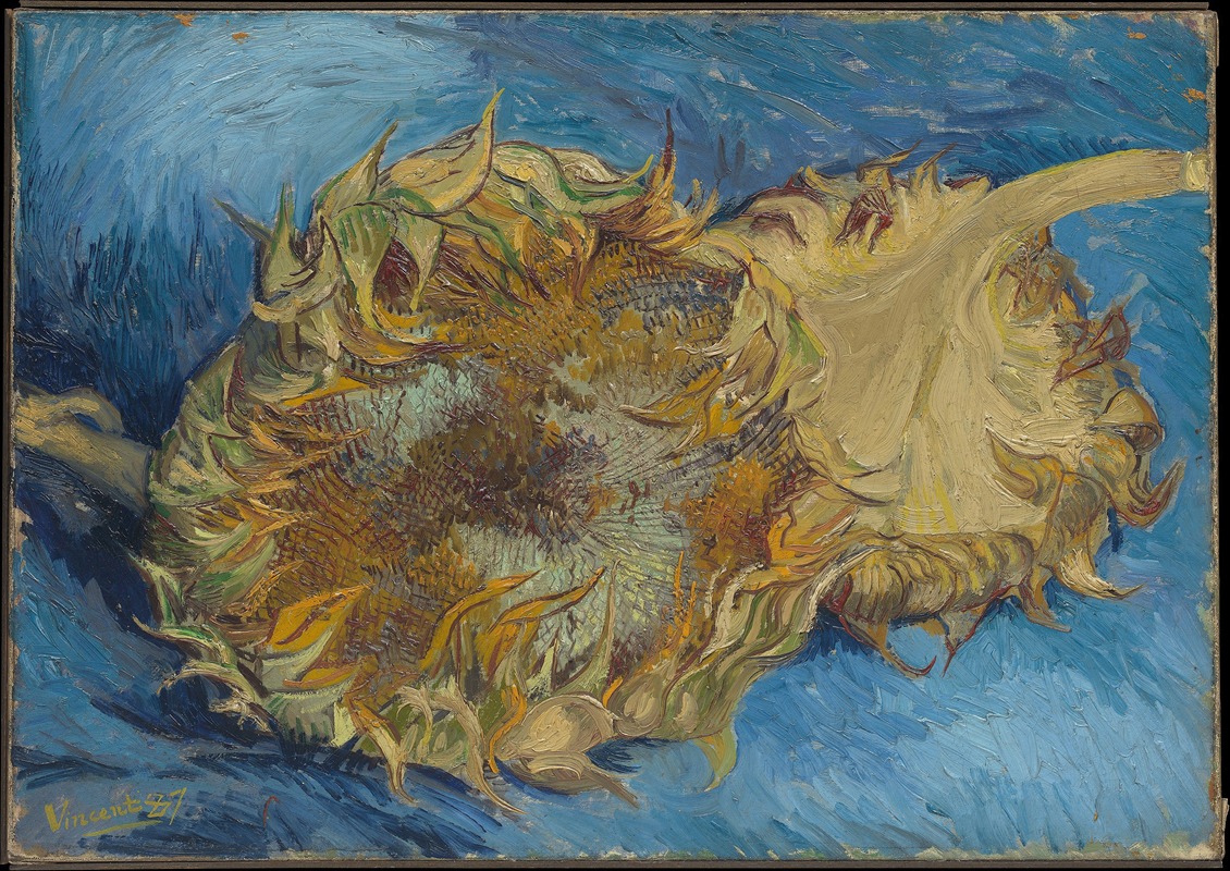 Vincent van Gogh's 'Sunflowers' showcases vibrant yellow flowers in a vase.