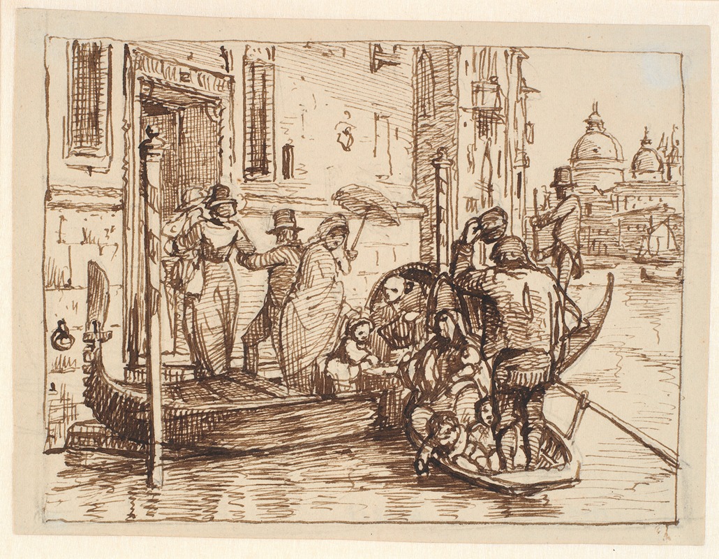 A depiction of a landing at the Grand Canal in Venice by Wilhelm Marstrand.