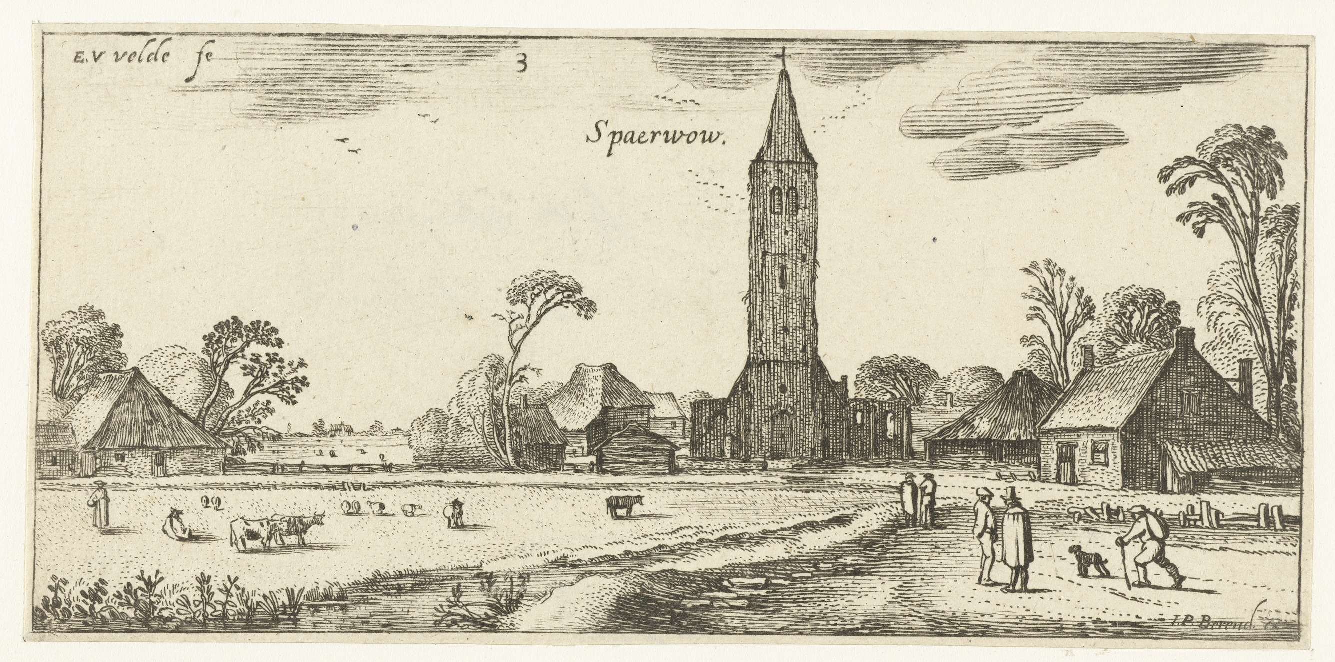Wandelaars op een weg bij Spaarnwoude, etching by Esaias van de Velde, showing a winding path in a landscape.