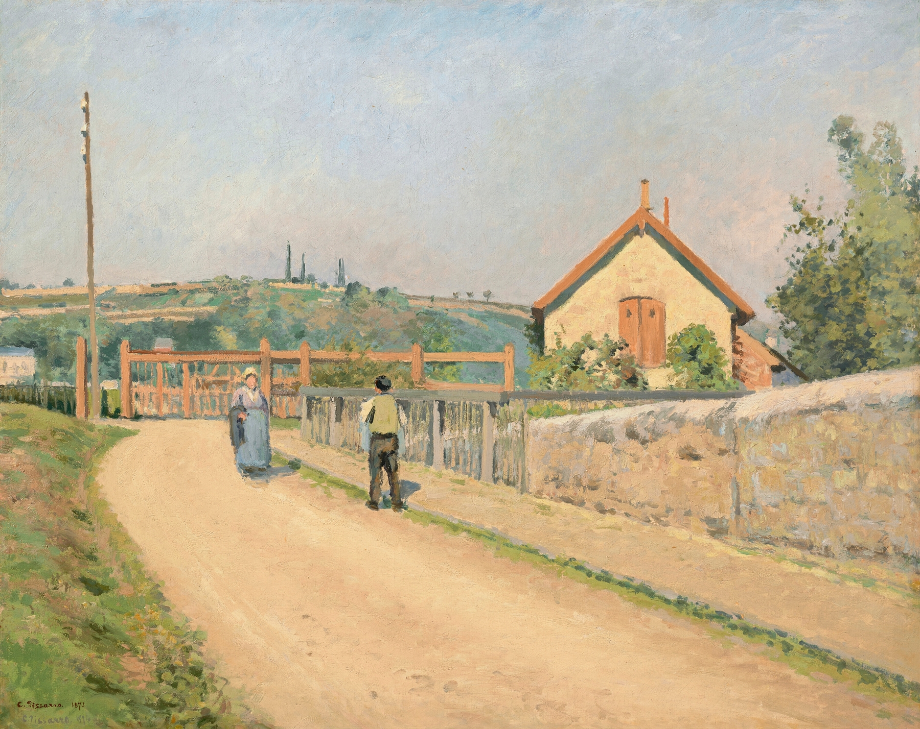 La barrière du chemin de fer, aux Pâtis près Pontoise, by Camille Pissarro, public domain