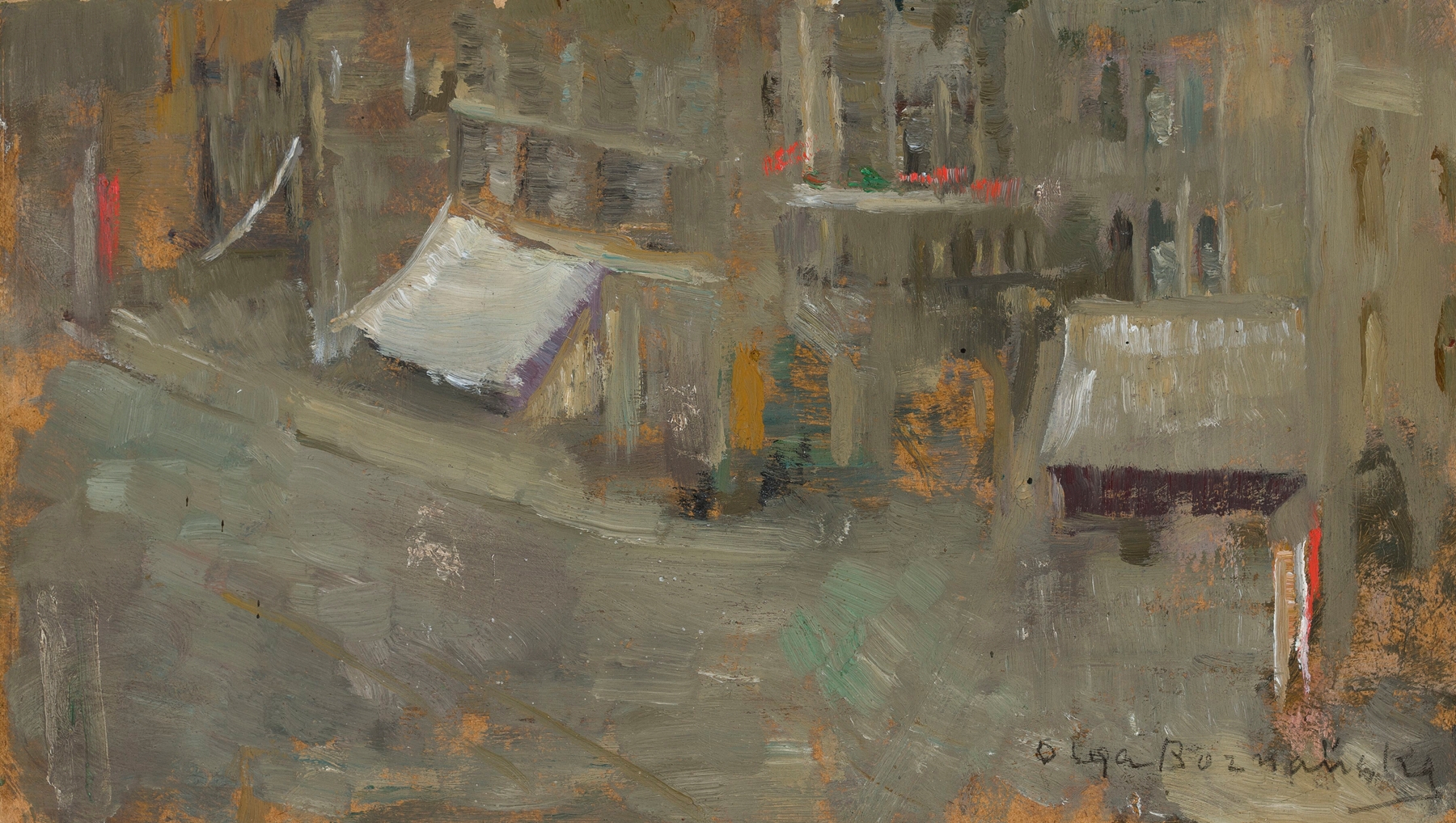 Place de Thernes in Paris by Olga Boznanska, oil painting of an urban landscape with trees and light.