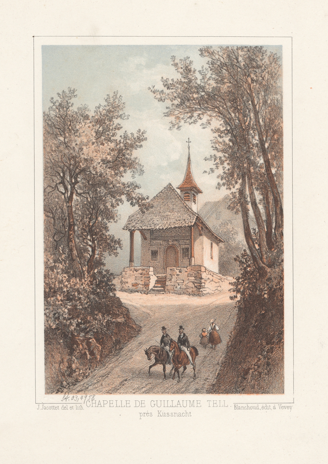 Landscape featuring a chapel surrounded by hills, oil painting by Jean Jacottet